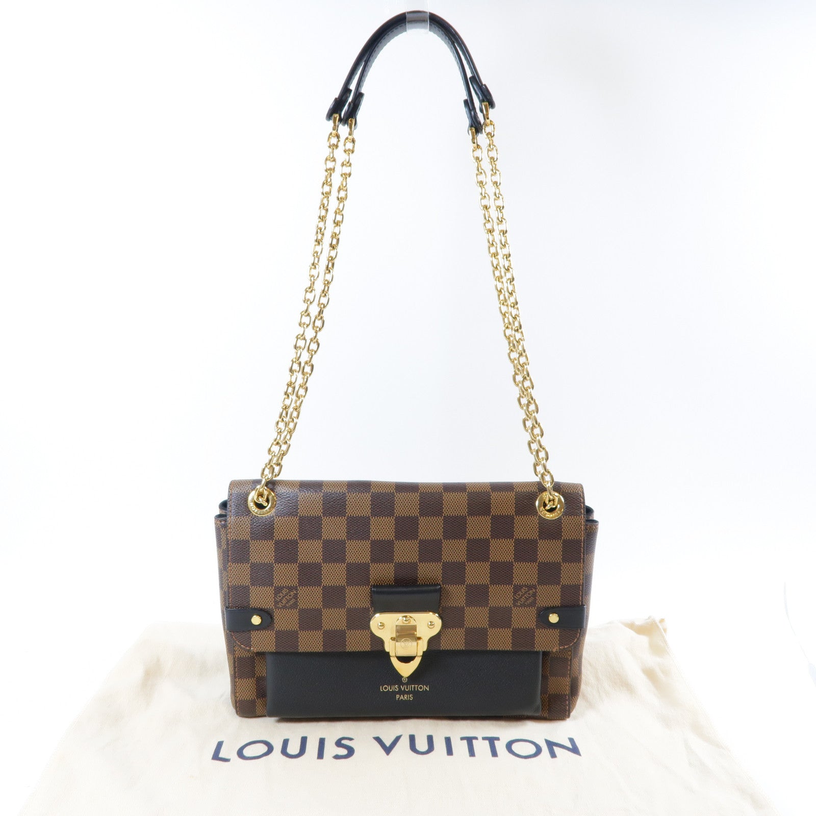 LOUIS VUITTON 【激減優惠】Damier Ebene Vavin PM金扣鏈帶肩背袋啡色