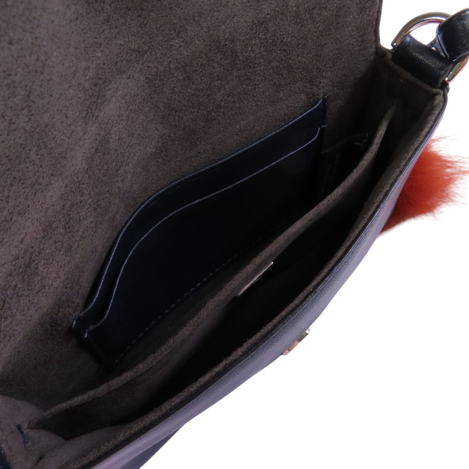 FENDI 牛皮皮革/毛皮Shoulder Bag銀扣肩背袋