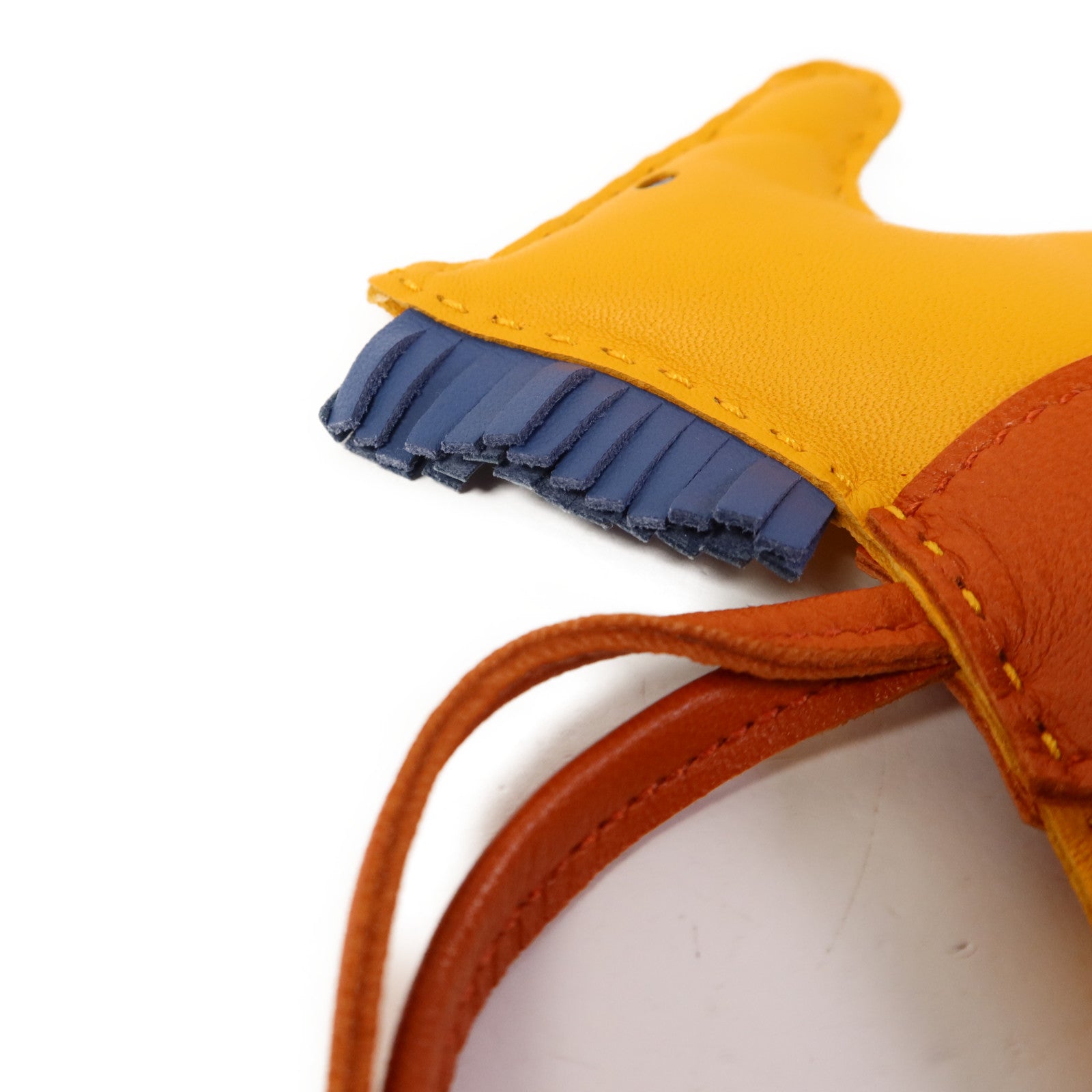 HERMES Milo皮革Rodeo MM掛飾Jaune Ambre/Bleu Agate