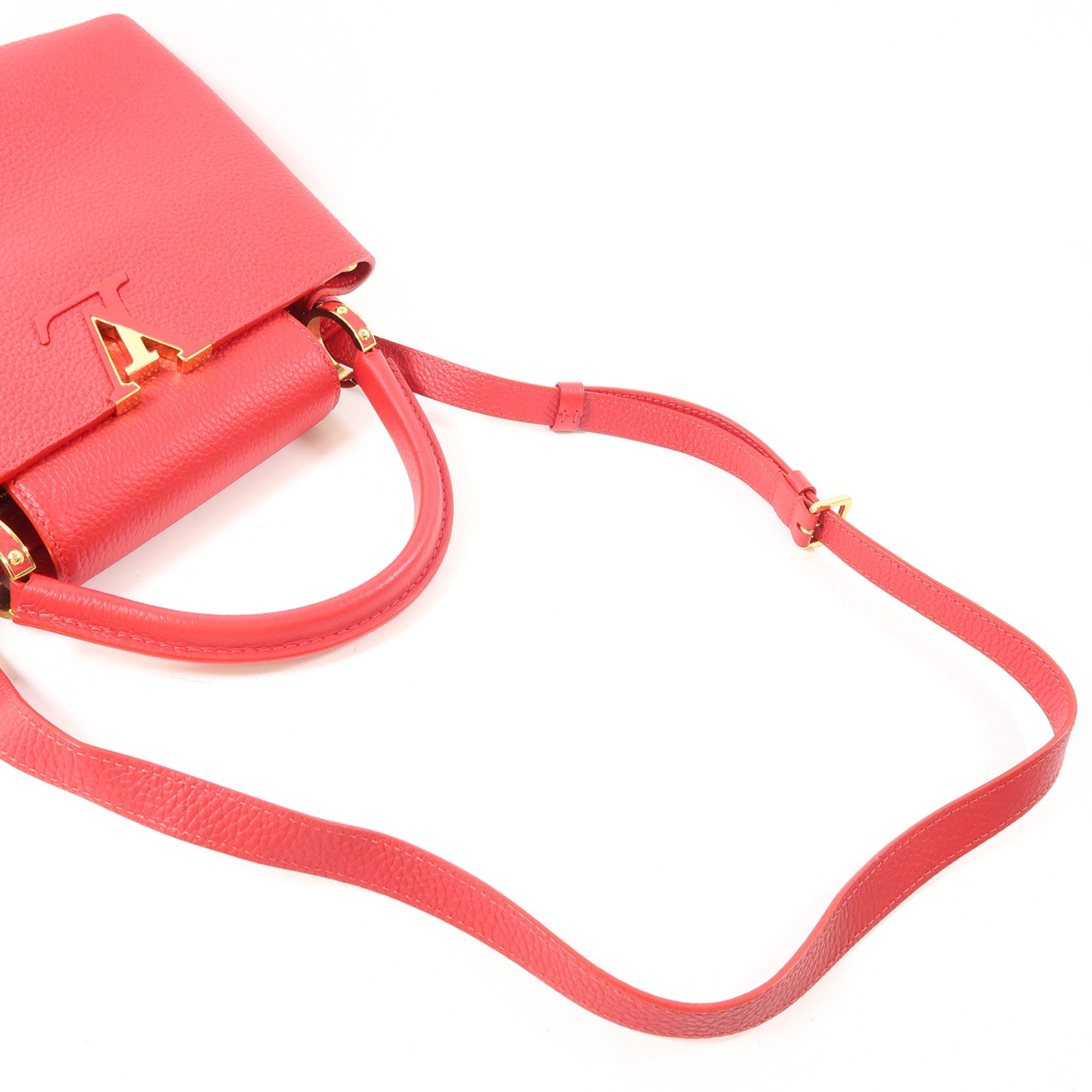 LOUIS VUITTON 牛皮皮革Capucines金扣手挽肩背兩用袋紅色
