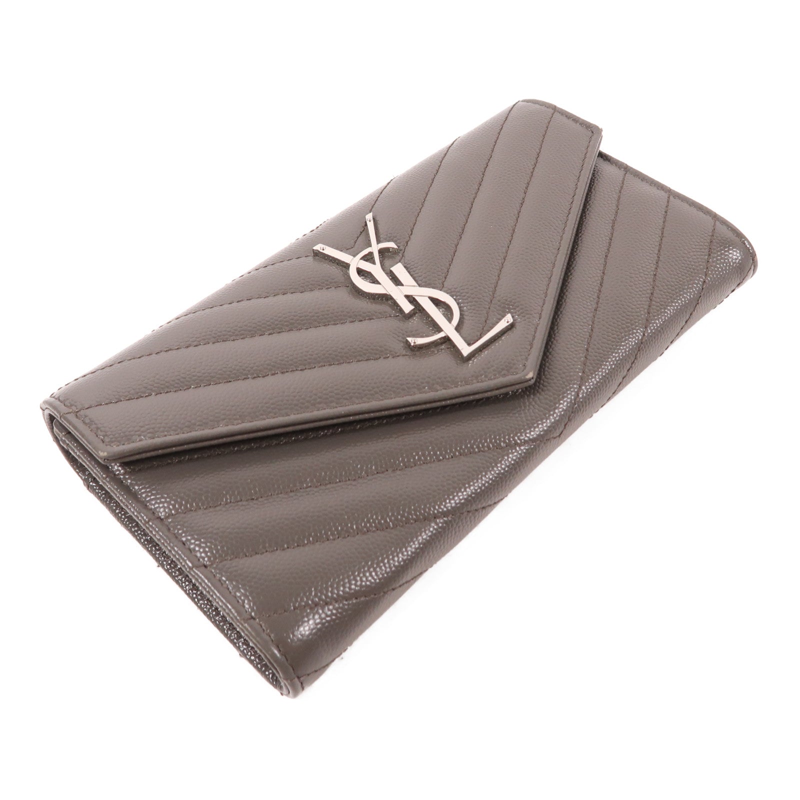 YVES SAINT LAURENT 牛皮皮革Long Wallet銀扣長錢包