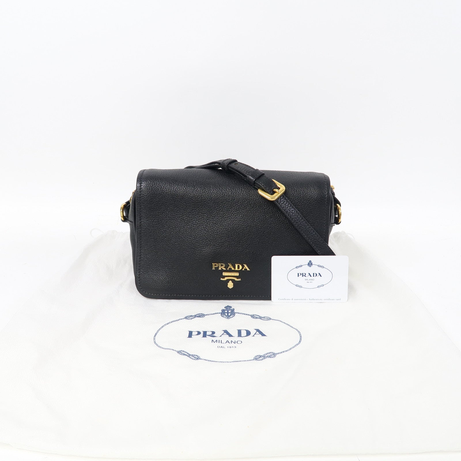 PRADA 牛皮皮革Shoulder Bag金扣肩背袋黑色