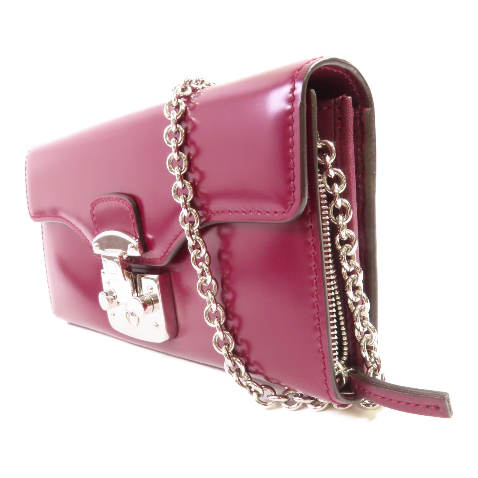 GUCCI 牛皮皮革Chain Pouch Long wallet銀扣長錢包紫色