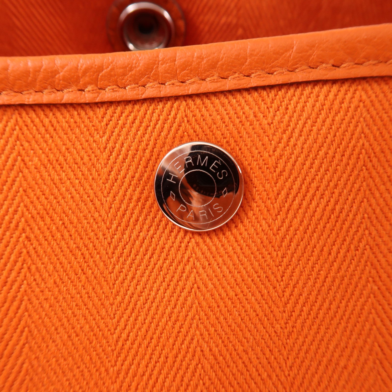 HERMES 帆布Garden Party PM銀扣手挽袋Orange