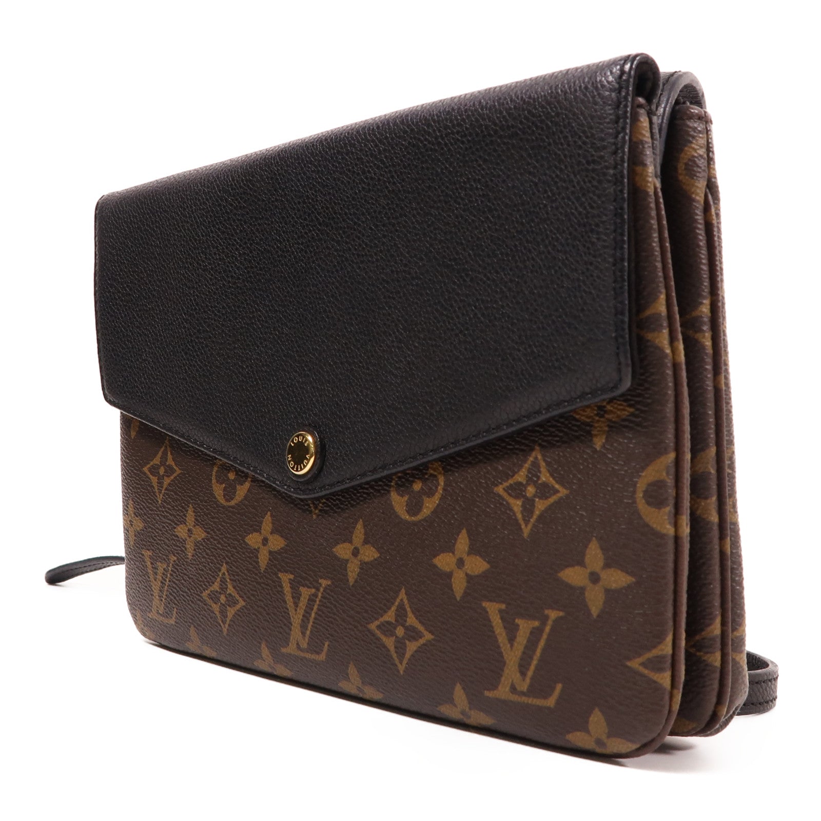 LOUIS VUITTON Monogram Twice Shoulder Bag金扣肩背袋啡色/黑色