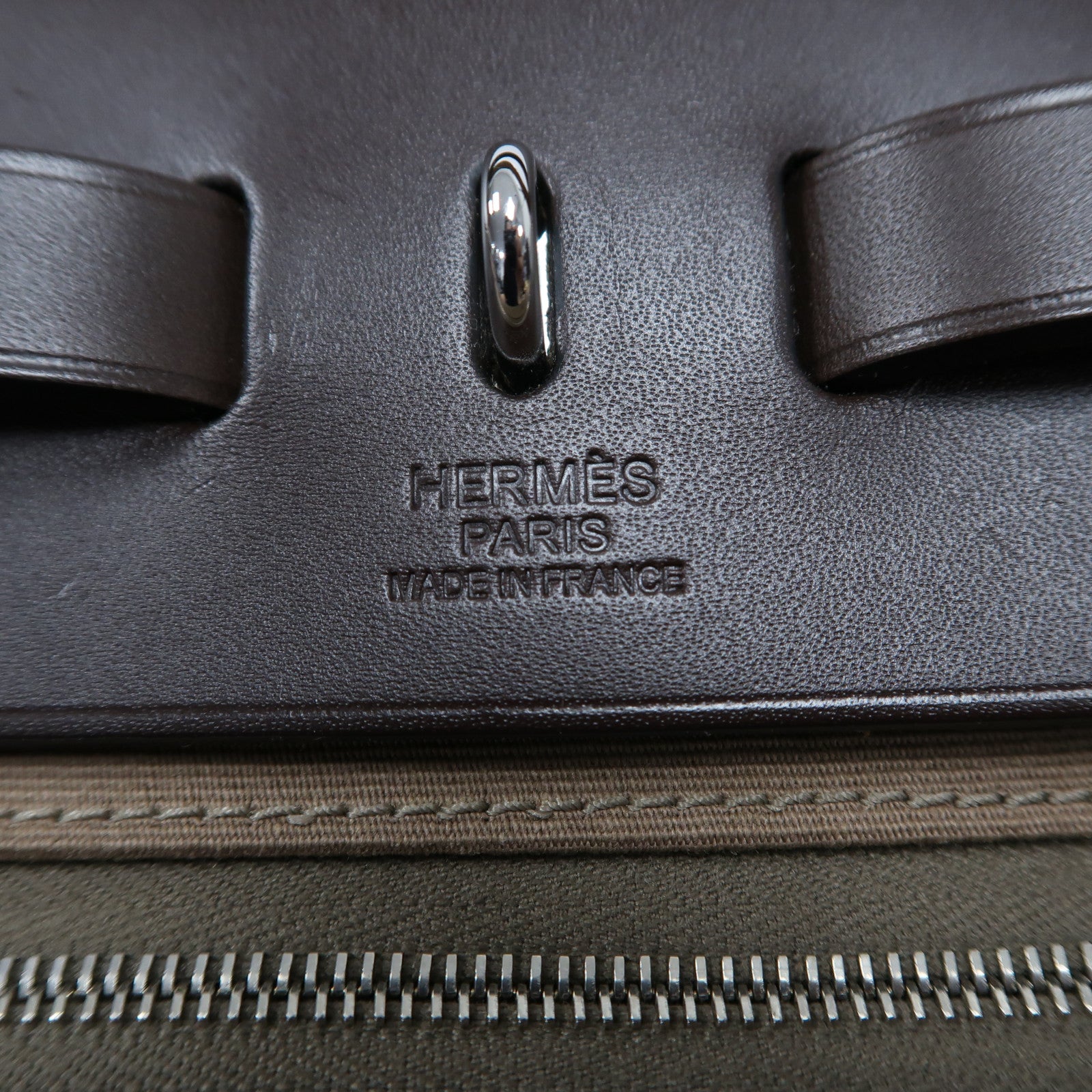 HERMES 帆布Herbag銀扣手挽肩背兩用袋Etoupe/Ebene/啡色
