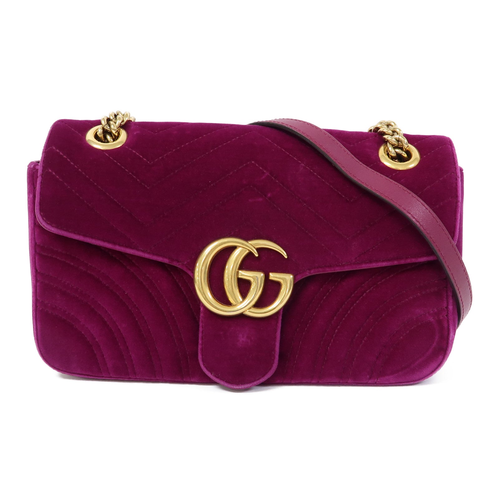 GUCCI 【激減優惠】絨布GG Marmont金扣鏈帶肩背袋紫色