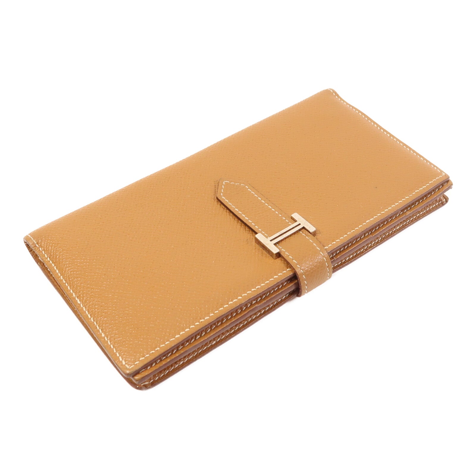 HERMES 【激減優惠】Epsom皮革Bearn W Snap Wallet銀扣長錢包Gold