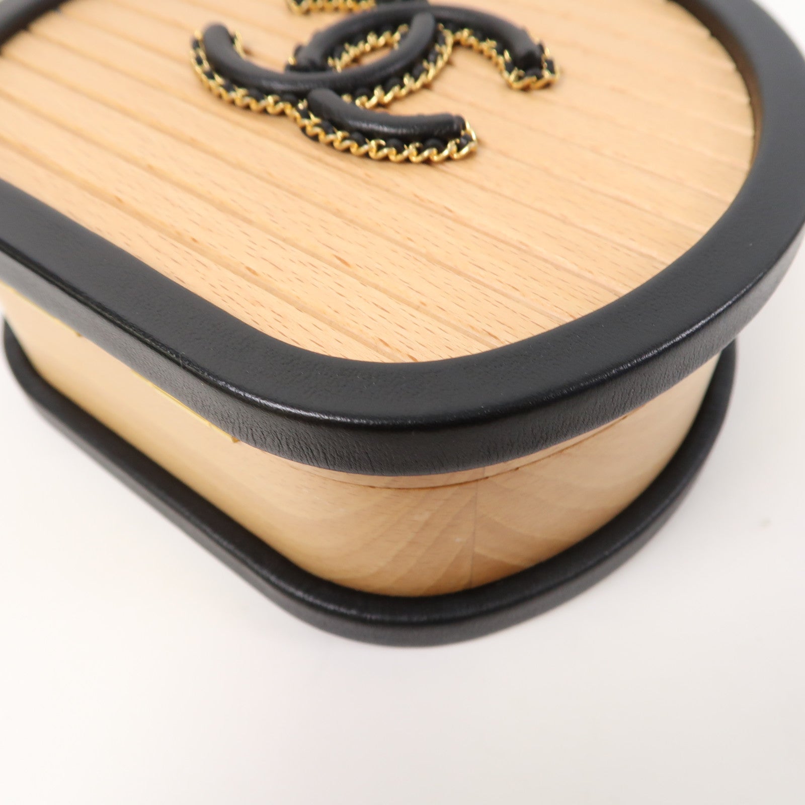CHANEL 木製/皮革Small Vanity Case金扣手挽肩背兩用袋原木色/黑色