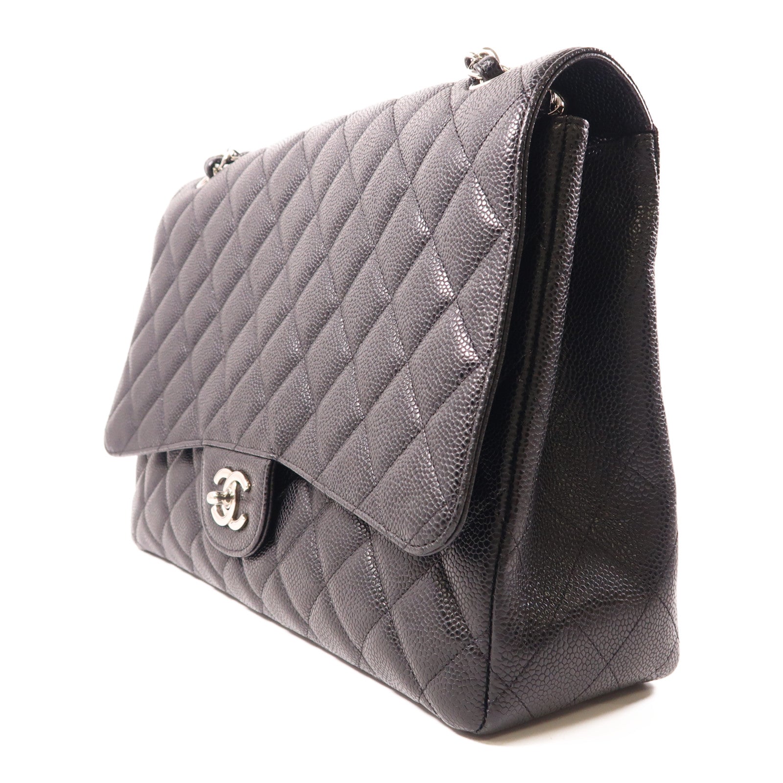 CHANEL 牛皮皮革Maxi Classic銀扣肩背袋