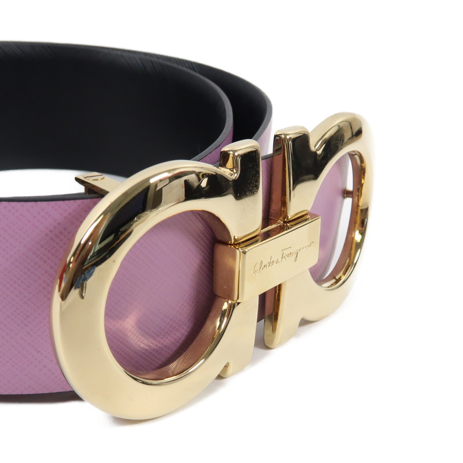 Salvatore Ferragamo 牛皮皮革Belt金扣皮帶紫色