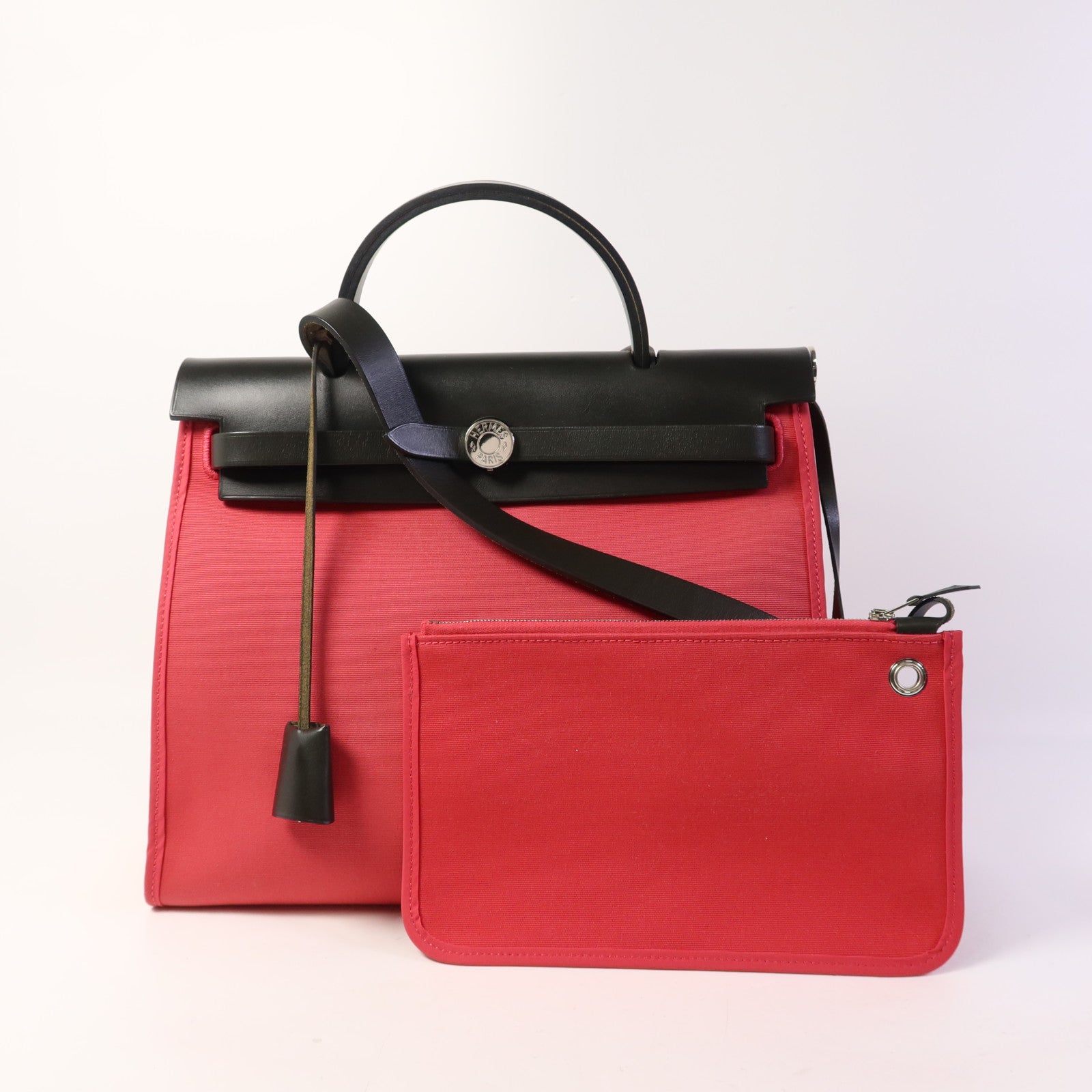 HERMES 帆布Herbag Zip 31銀扣手挽肩背兩用袋