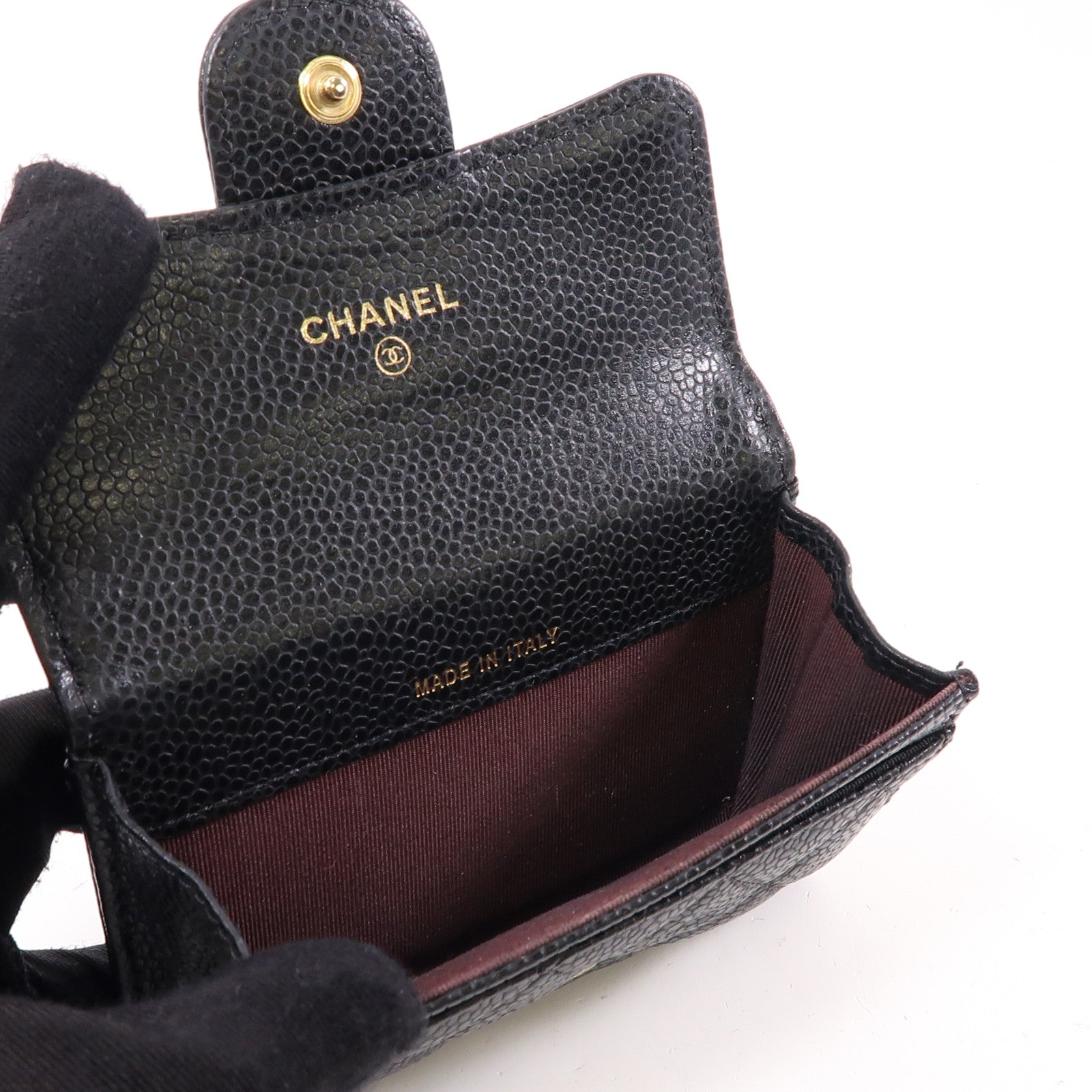 CHANEL 菱格牛皮皮革Card Case金扣卡片套黑色
