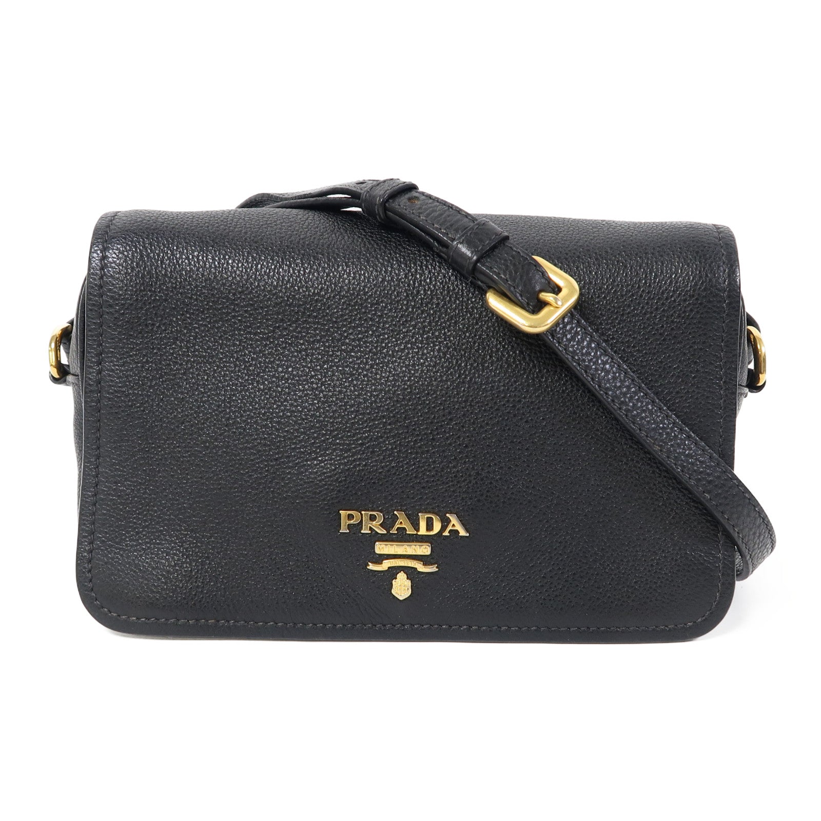 PRADA 牛皮皮革Shoulder Bag金扣肩背袋黑色