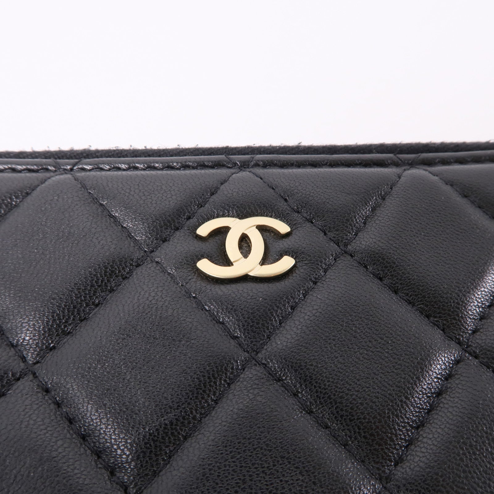 CHANEL 羊皮皮革Zipper Wallet金扣錢包黑色