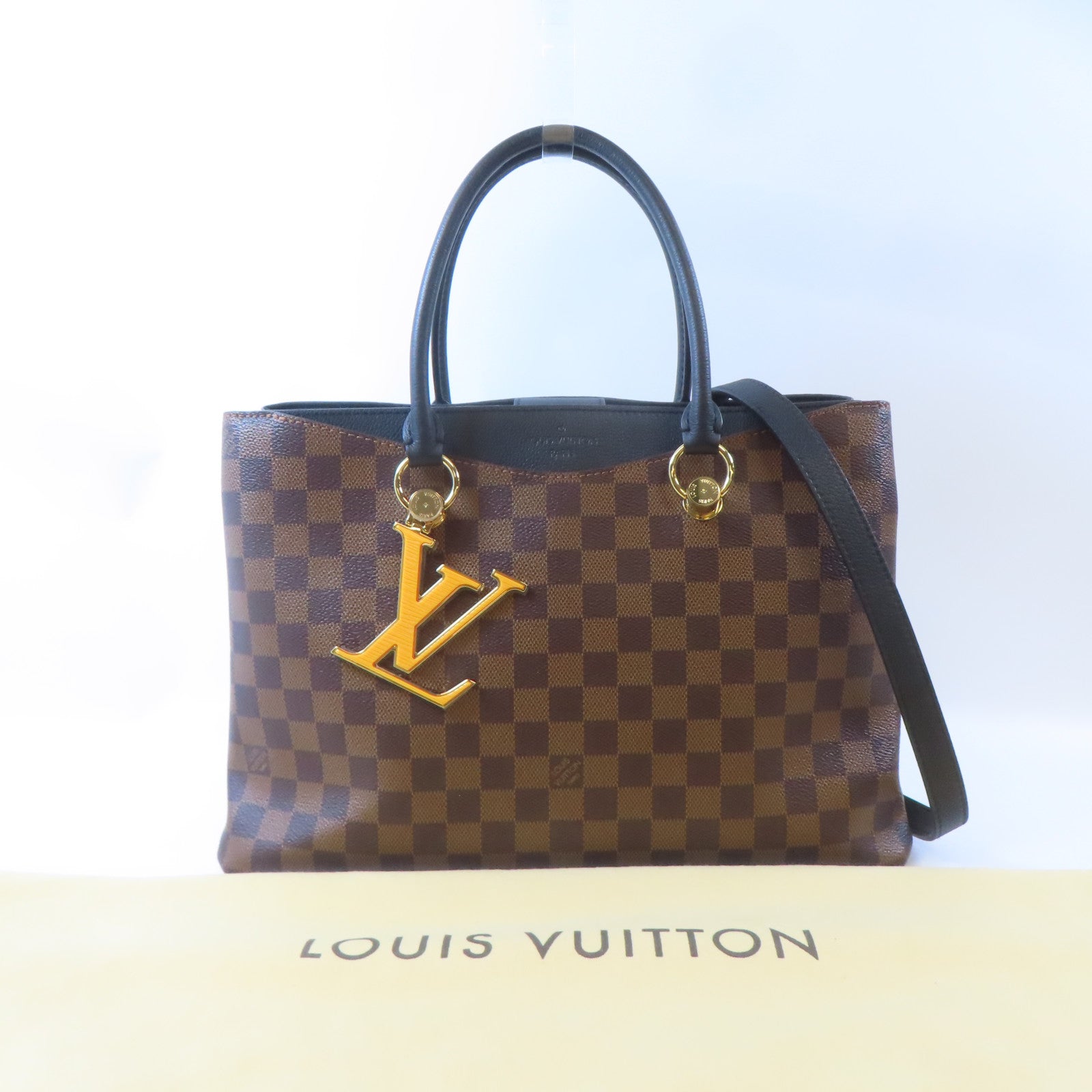 LOUIS VUITTON Damier Riverside金扣手挽肩背兩用袋啡色