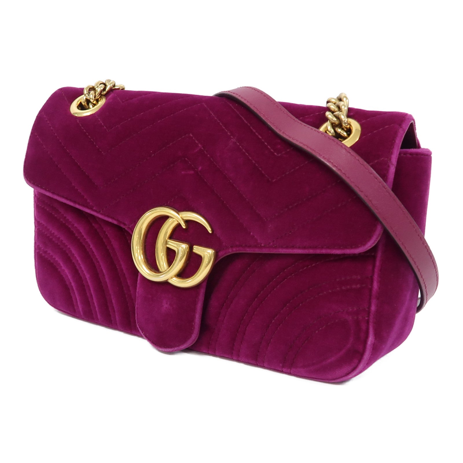 GUCCI 【激減優惠】絨布GG Marmont金扣鏈帶肩背袋紫色