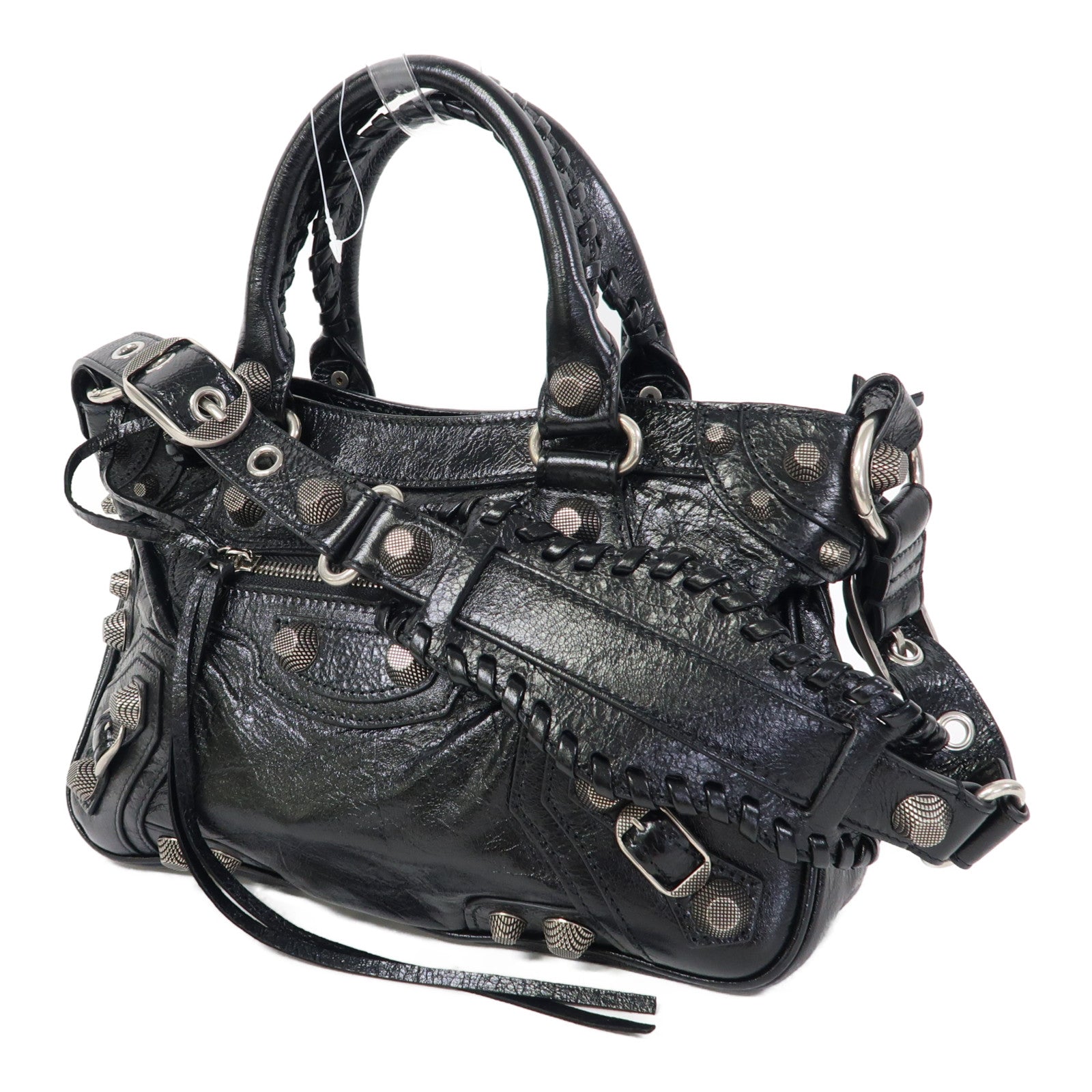 BALENCIAGA 牛皮皮革Le Cagole Tote Bag銀扣手挽肩背兩用袋黑色