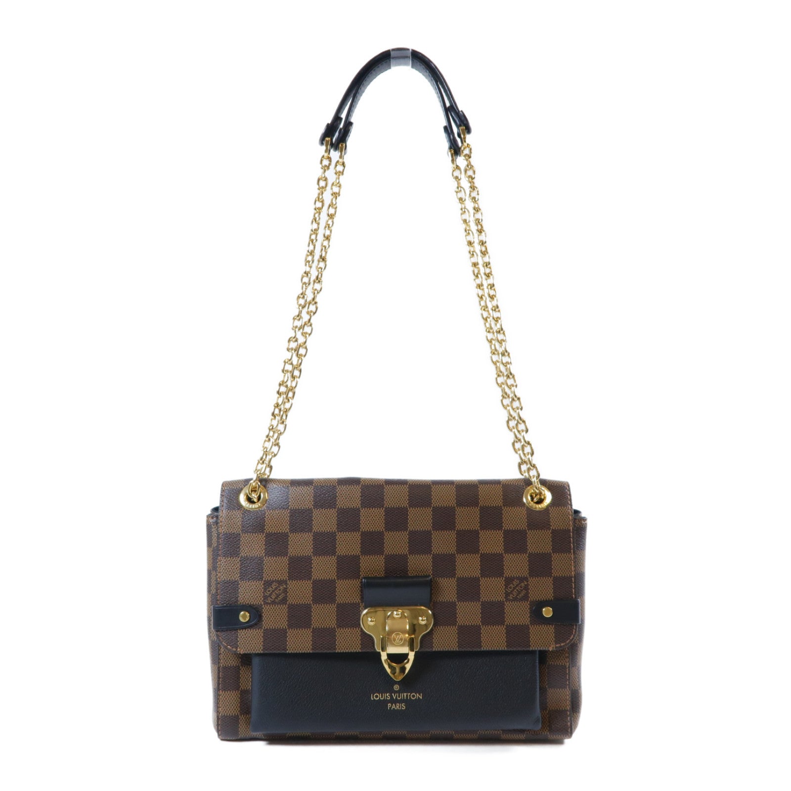 LOUIS VUITTON 【激減優惠】Damier Ebene Vavin PM金扣鏈帶肩背袋啡色