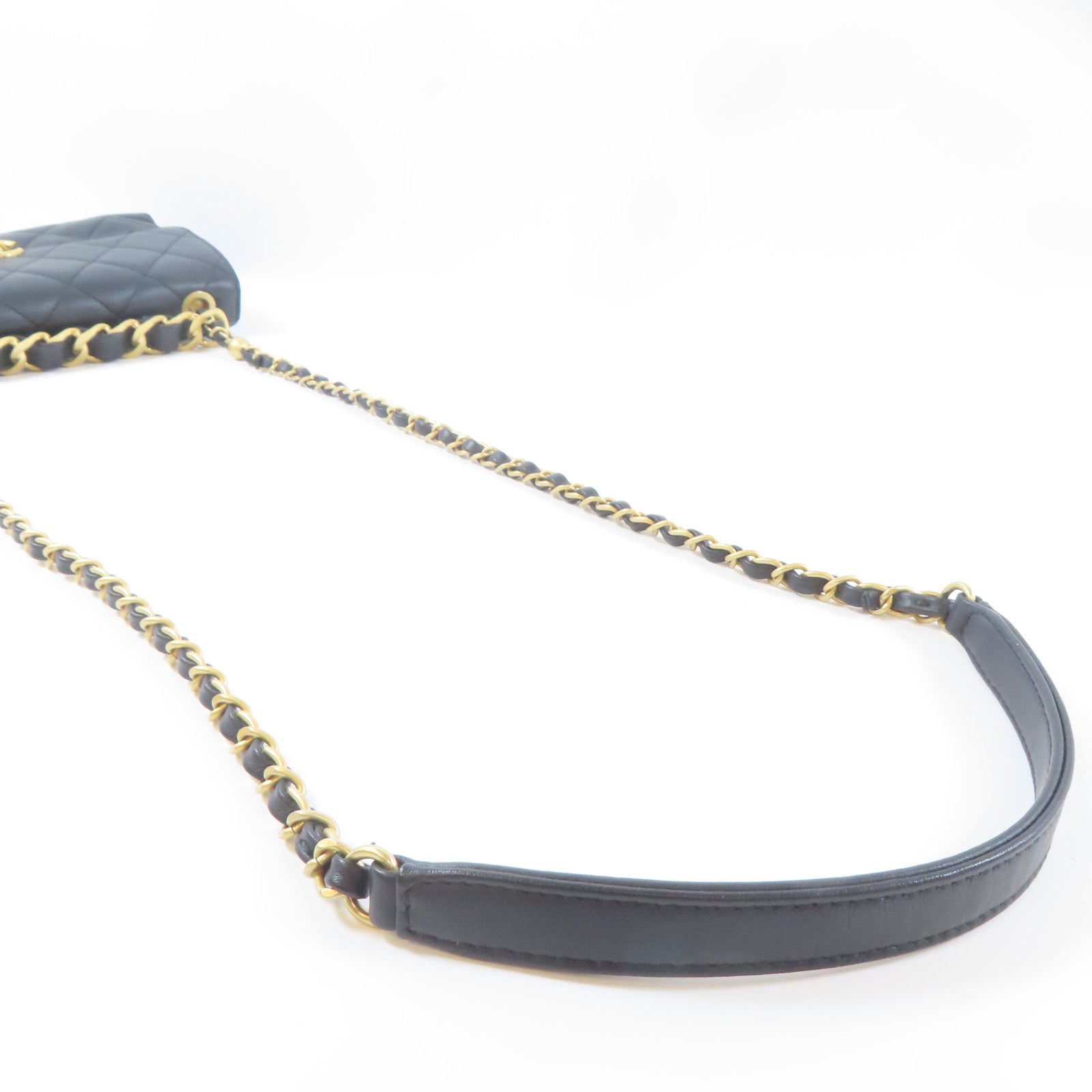 CHANEL 菱格羊皮皮革Handle Chain Flap金扣鏈帶手挽肩背兩用袋黑色