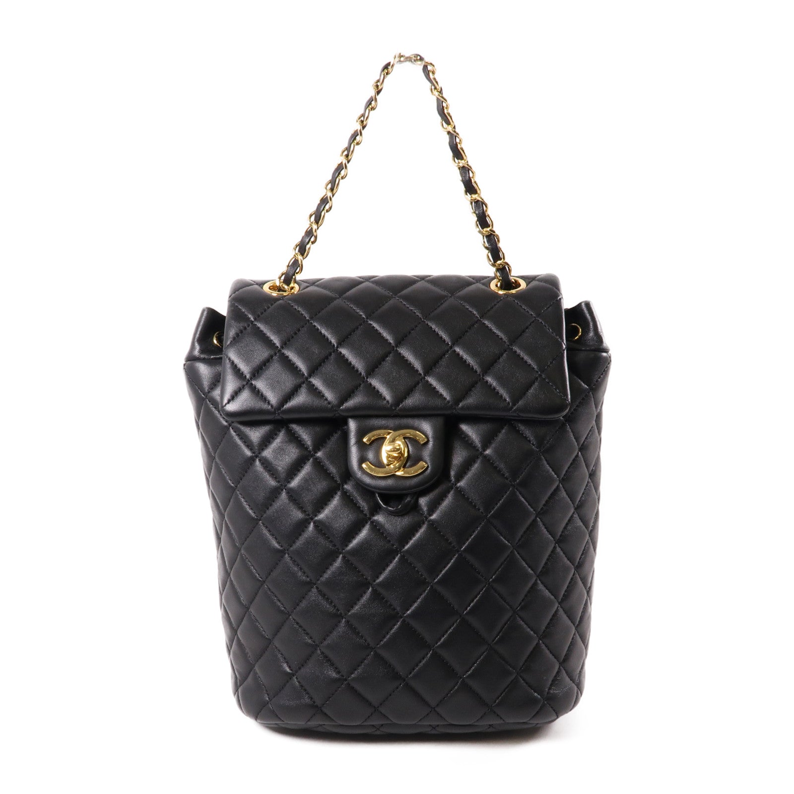 CHANEL 羊皮皮革Backpack金扣背包黑色