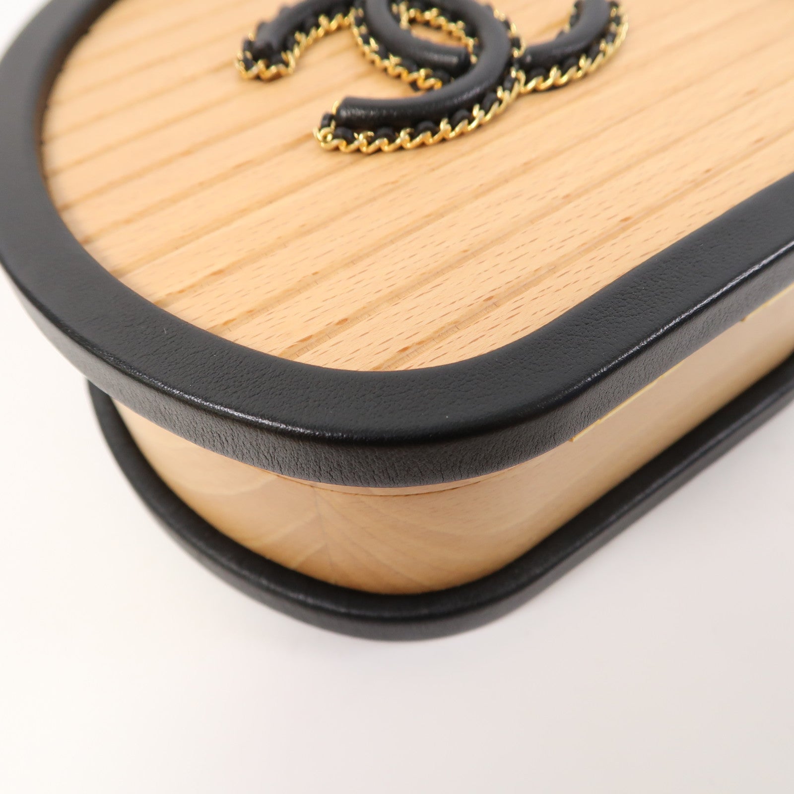 CHANEL 木製/皮革Small Vanity Case金扣手挽肩背兩用袋原木色/黑色