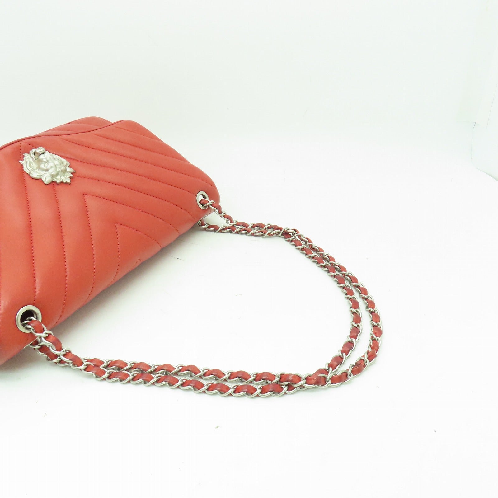 CHANEL 【激減優惠】牛皮皮革Chain Shoulder銀扣鏈帶肩背袋紅色
