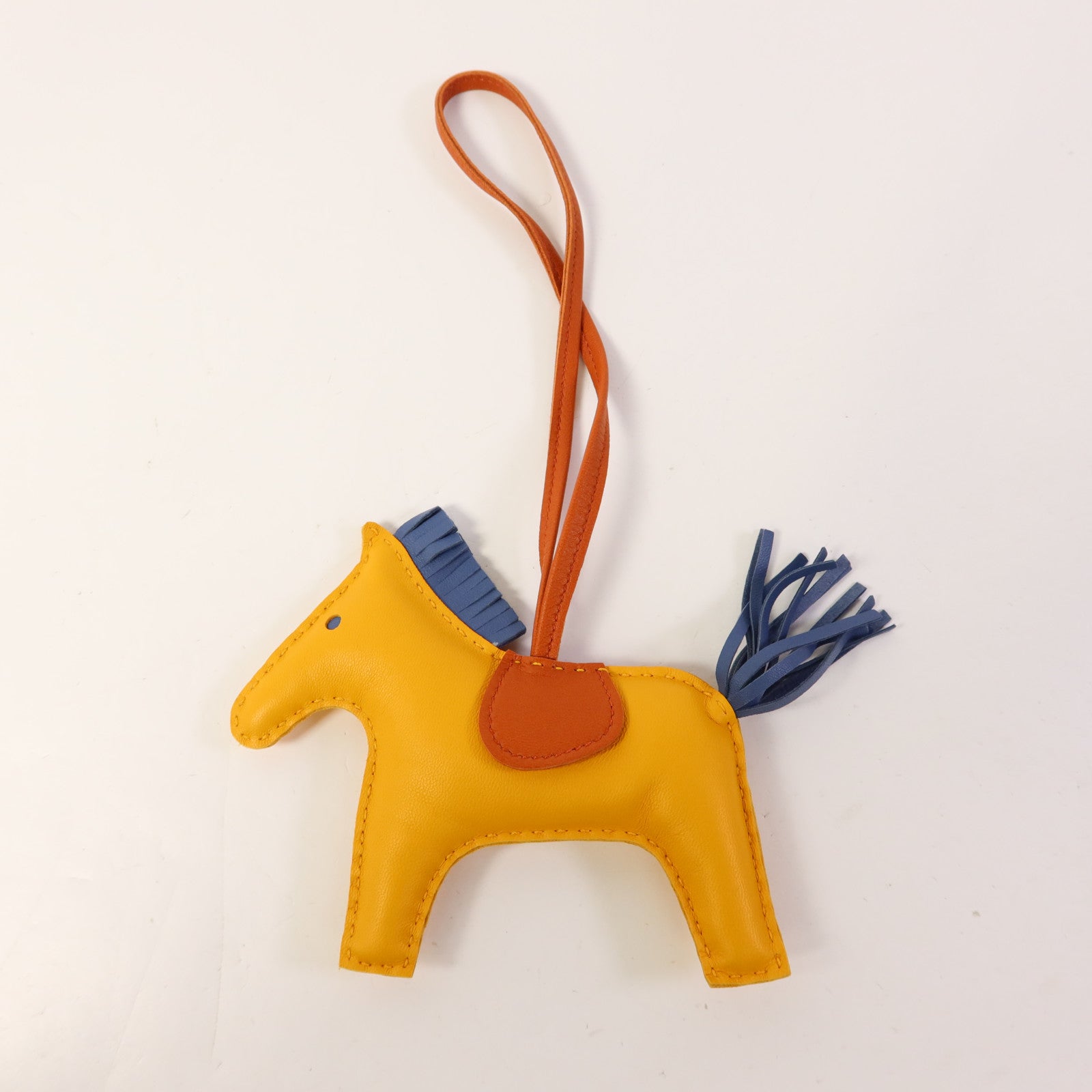 HERMES 【激減優惠】Milo皮革Rodeo MM掛飾Jaune Ambre/Bleu Agate