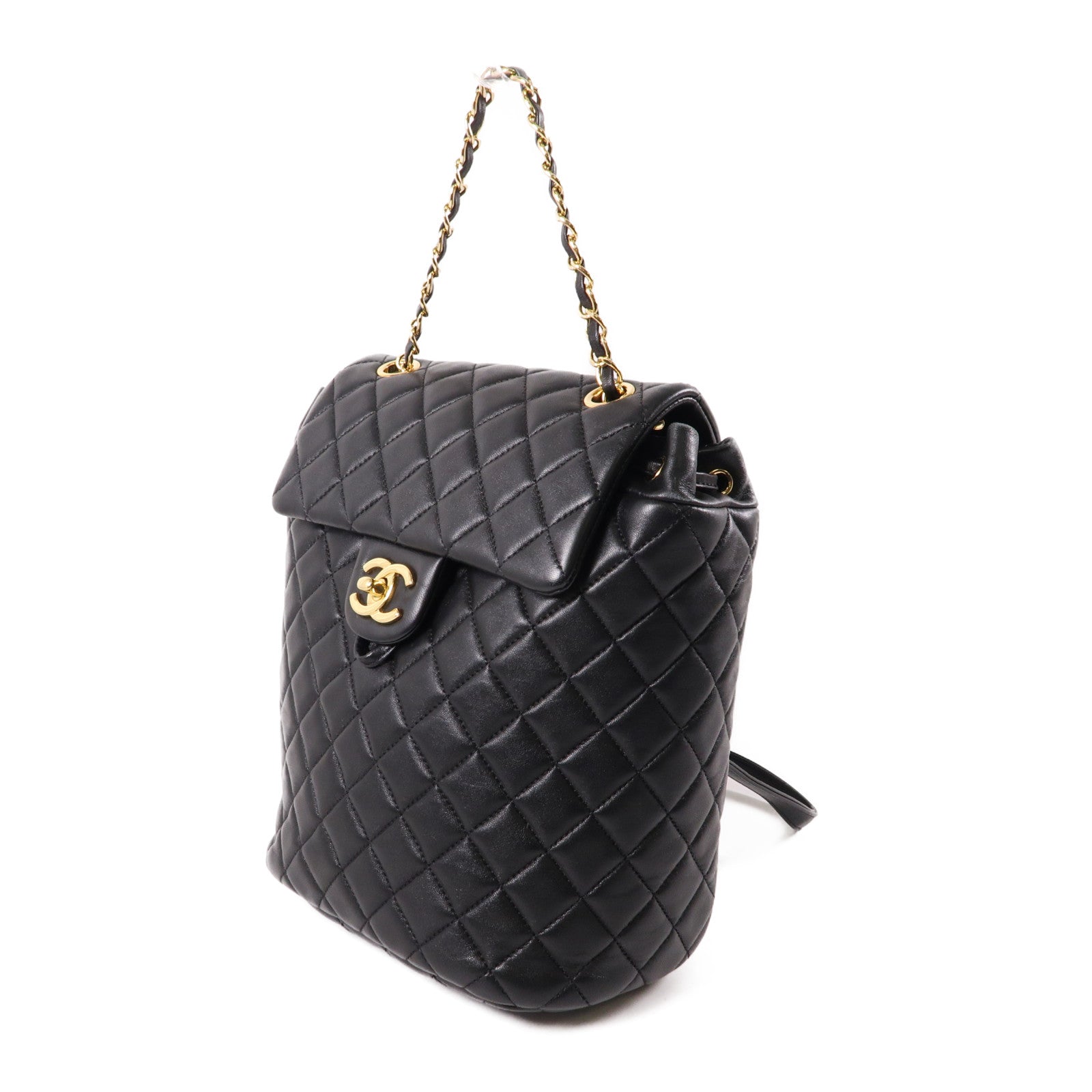 CHANEL 羊皮皮革Backpack金扣背包黑色