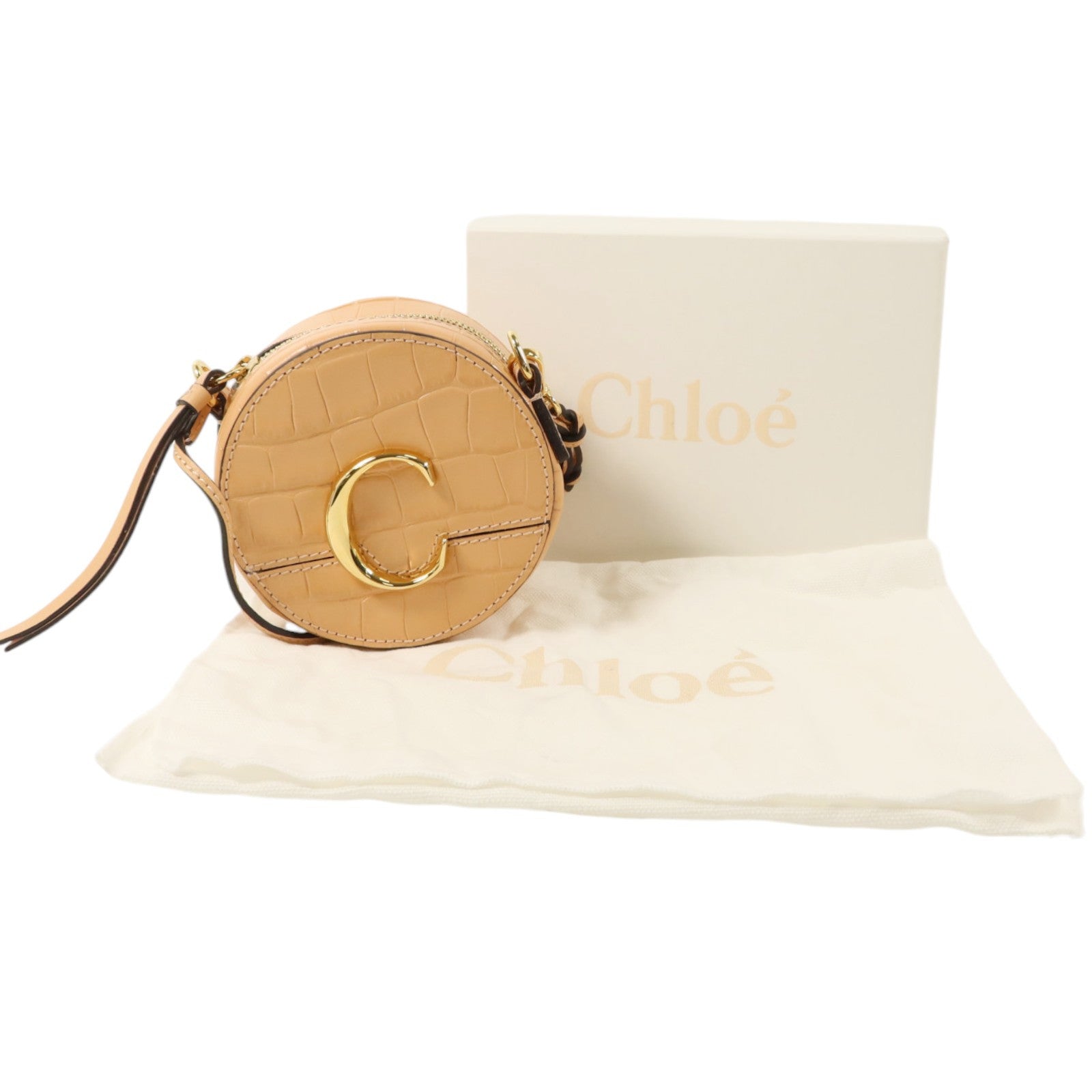 Chloe 壓紋牛皮皮革C Mini Round Bag金扣肩背袋
