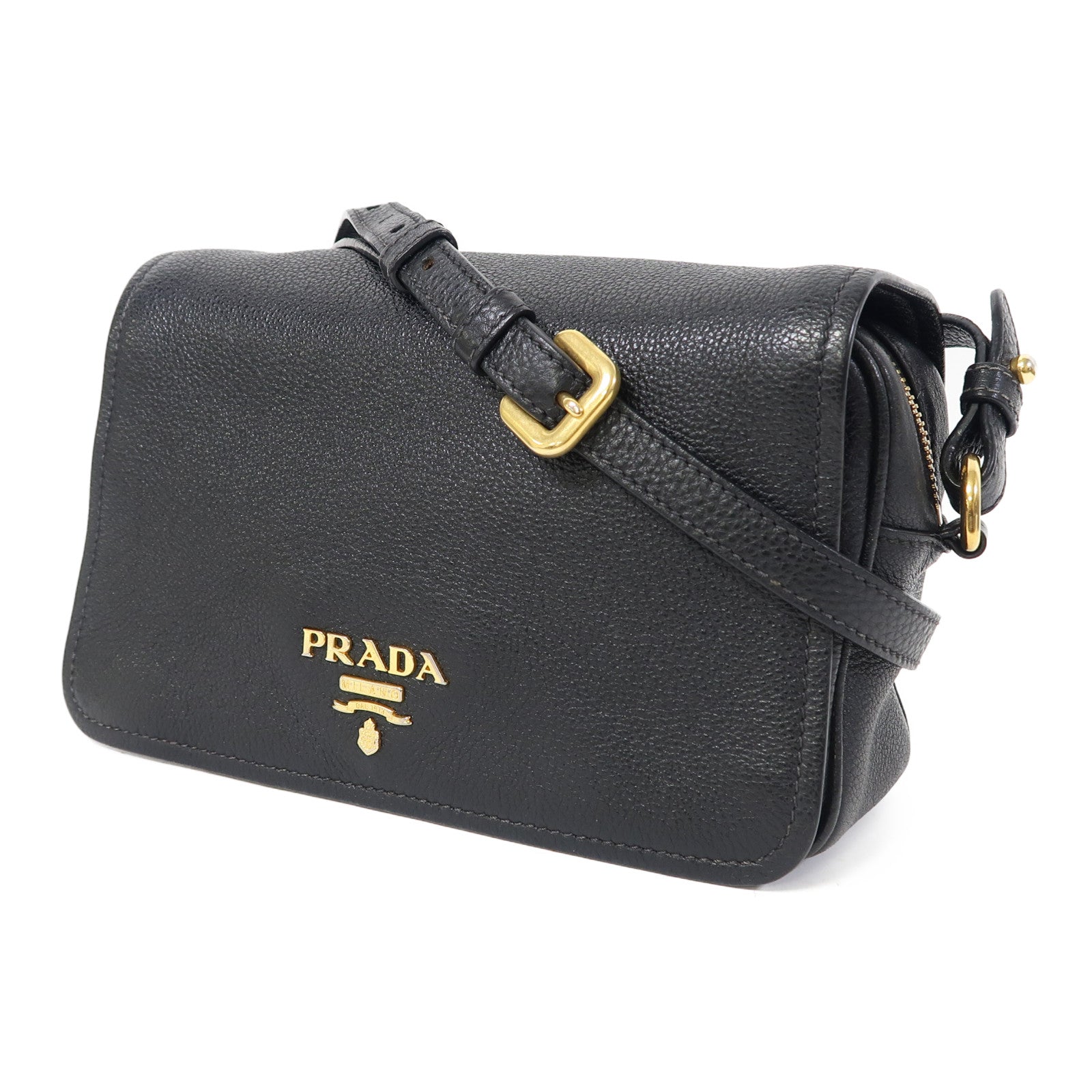 PRADA 牛皮皮革Shoulder Bag金扣肩背袋黑色