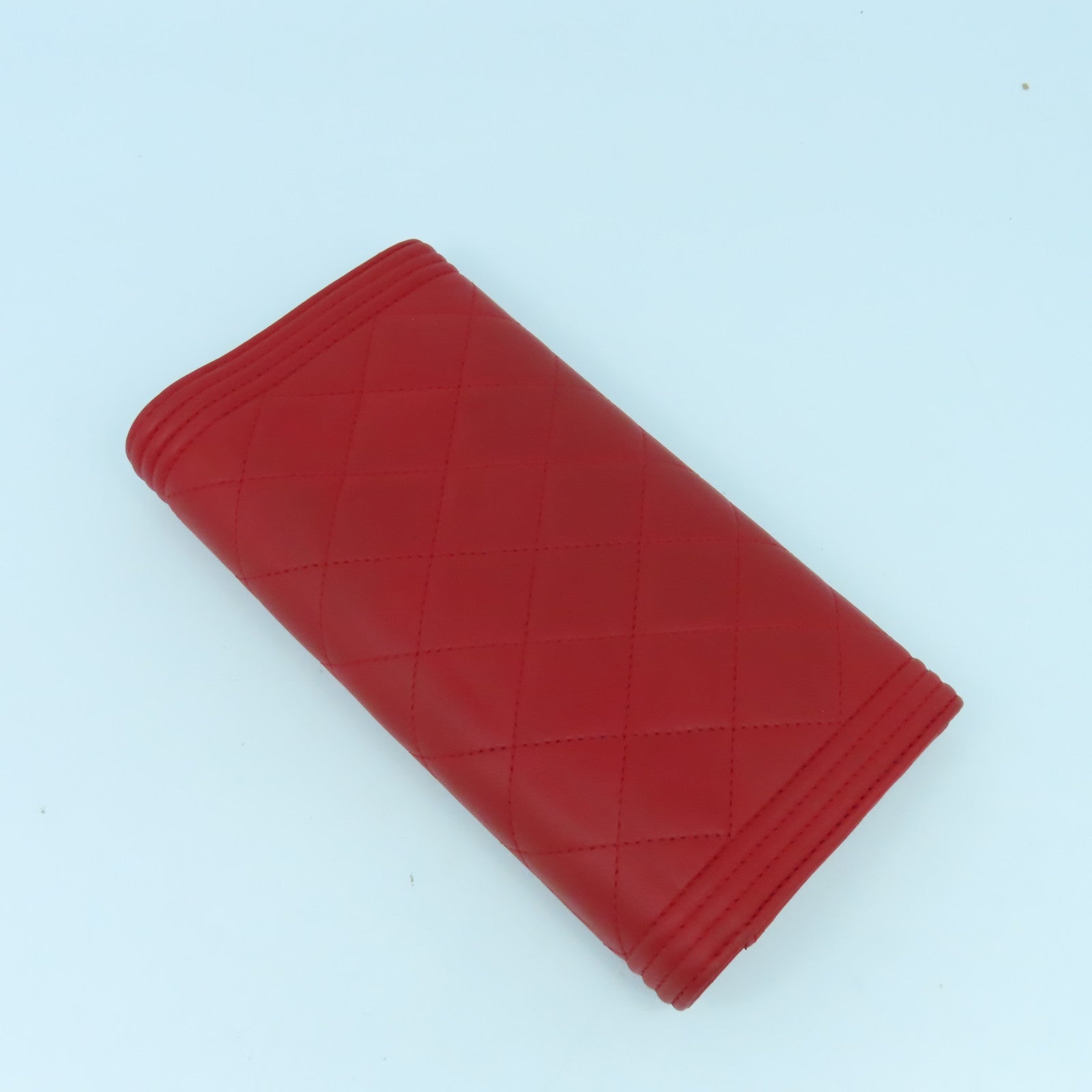 CHANEL 【清倉大減價】菱格牛皮皮革Boy Long Wallet銀扣長錢包紅色