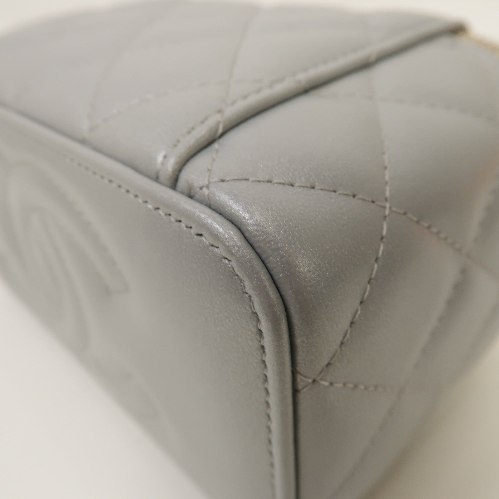 CHANEL 菱格羊皮皮革Chain Shoulder Bag金扣手挽肩背兩用袋金屬灰