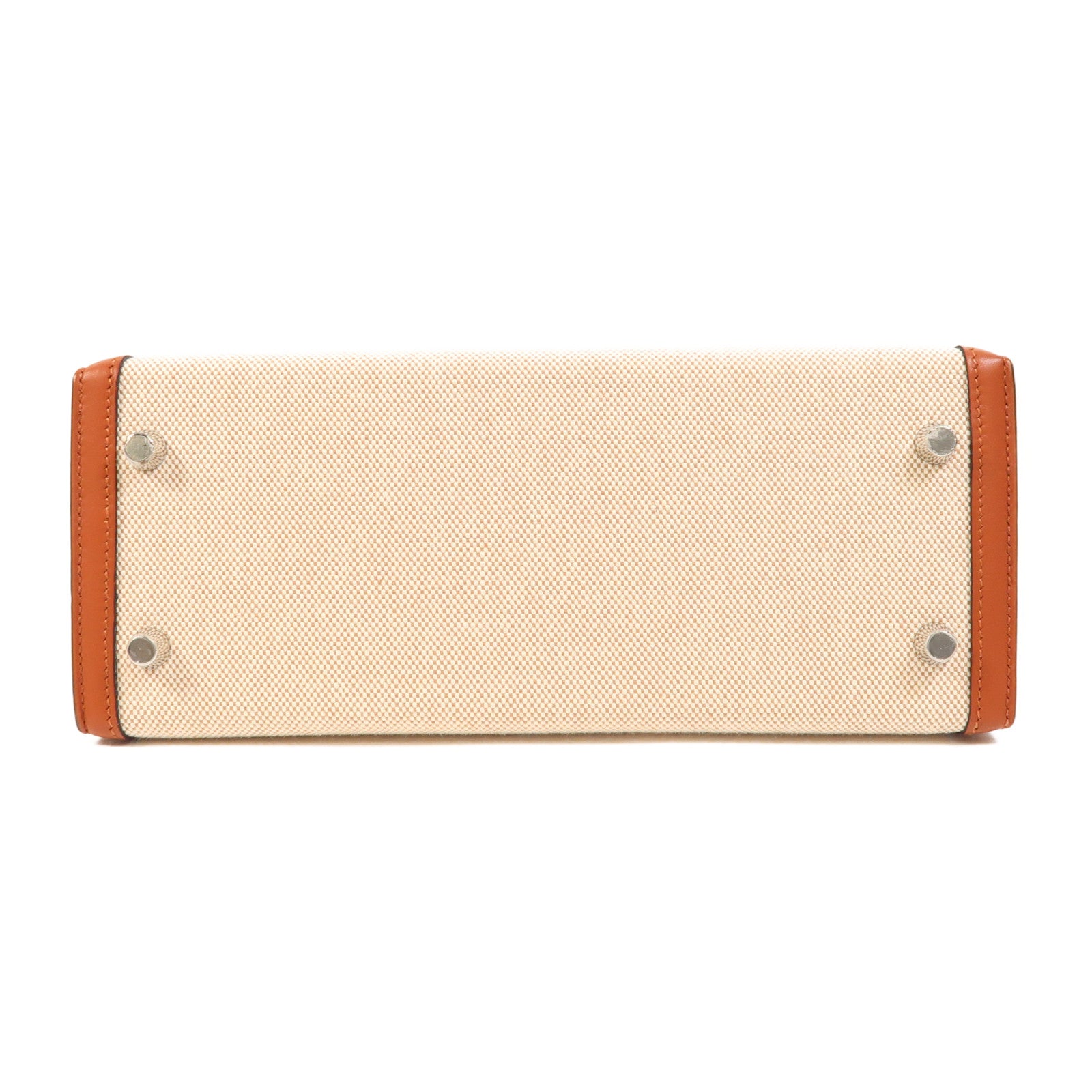 HERMES Toile H帆布/Swift皮革Kelly 25銀扣手挽肩背兩用袋Cuivre