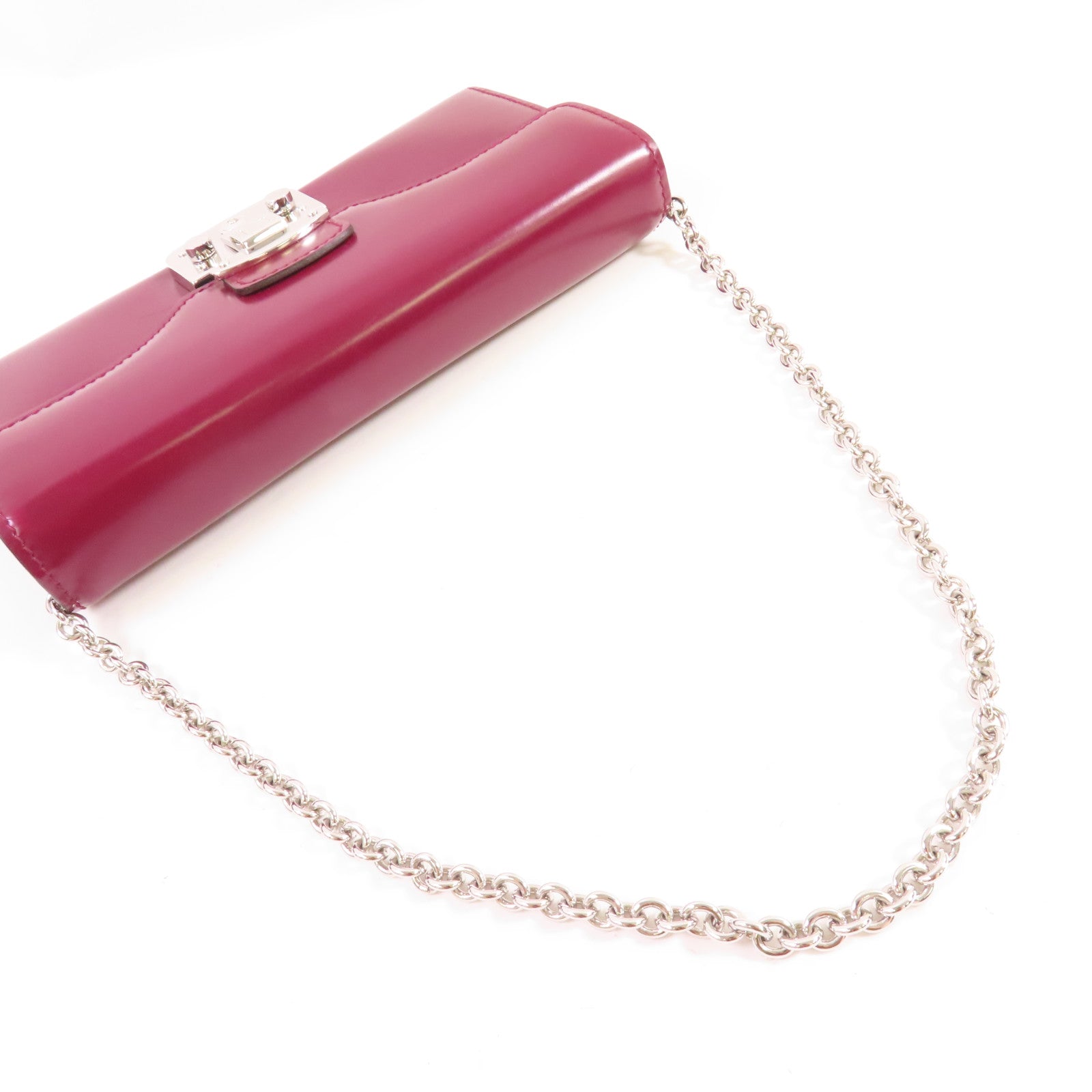 GUCCI 牛皮皮革Chain Pouch Long wallet銀扣長錢包紫色