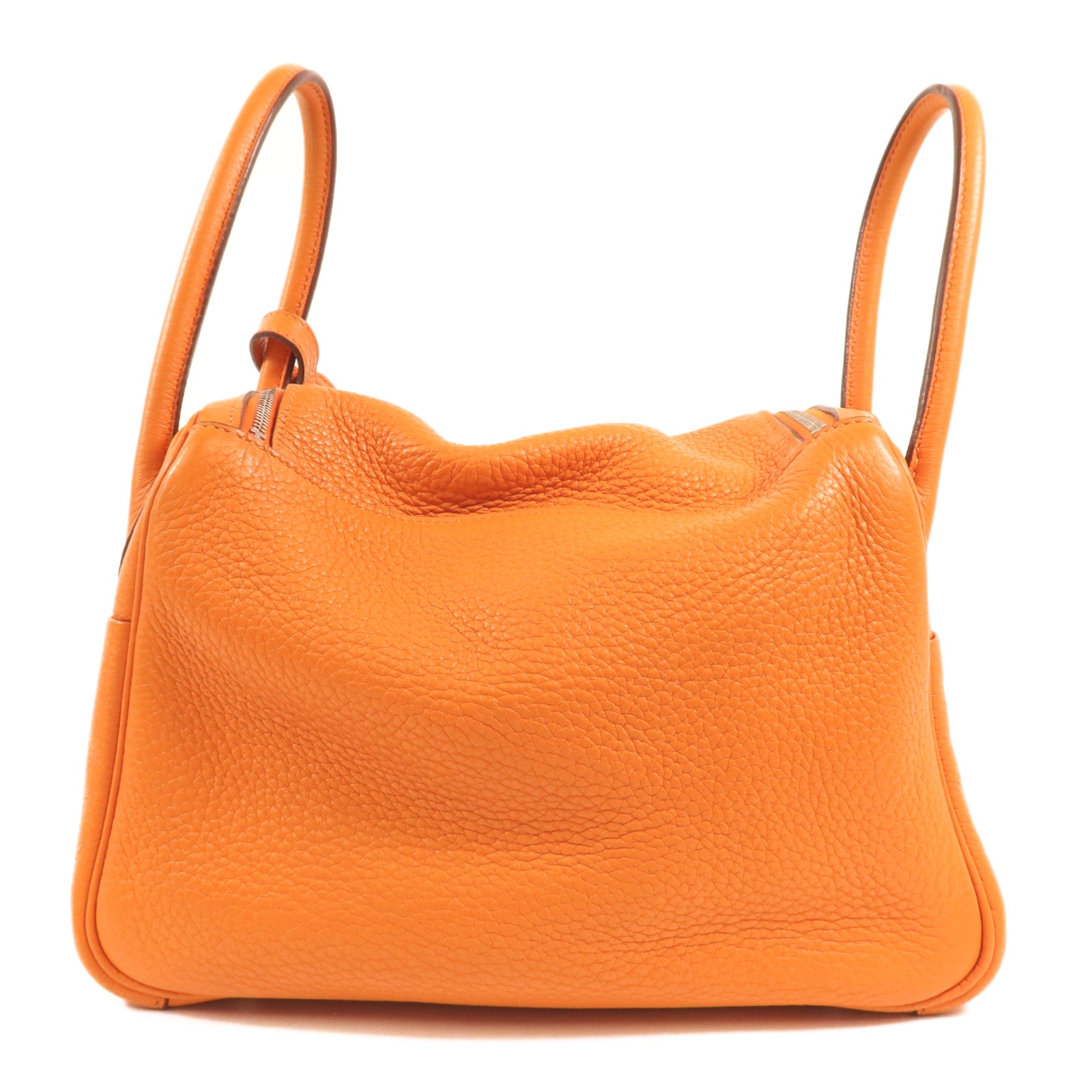 HERMES Clemence皮革Lindy 26銀扣手挽肩背兩用袋Orange