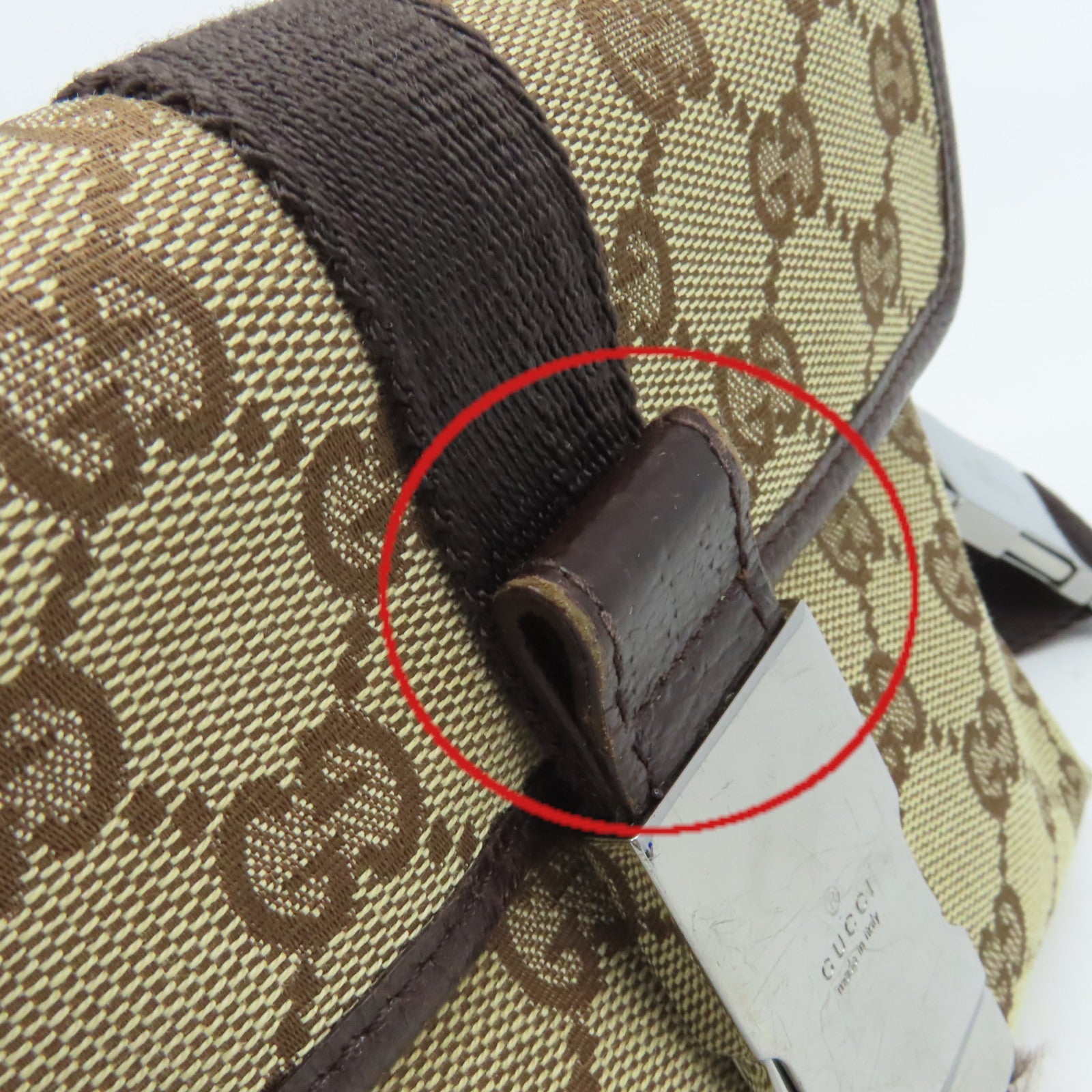 GUCCI GG帆布Waist Body Bag銀扣腰包啡色
