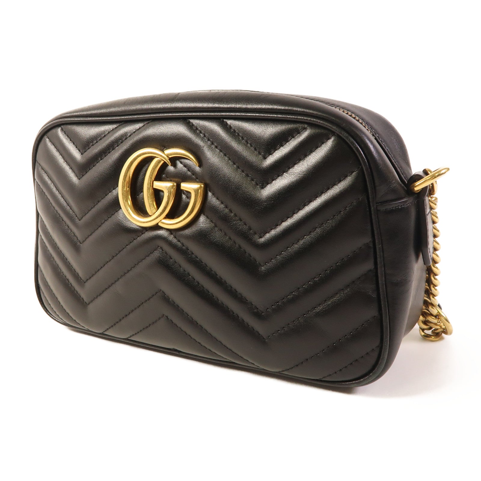 GUCCI GG GHW GG Marmont Shoulder Bag Calfskin Leather Black