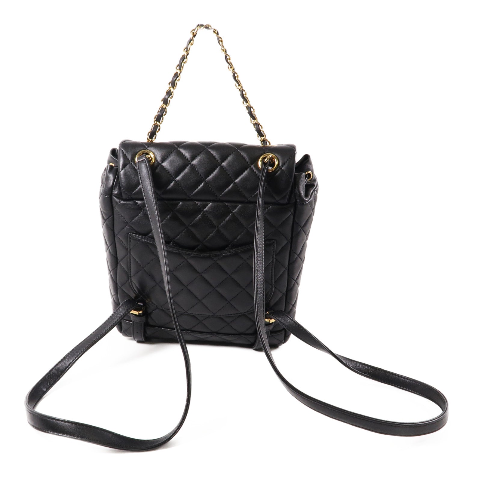 CHANEL 羊皮皮革Backpack金扣背包黑色