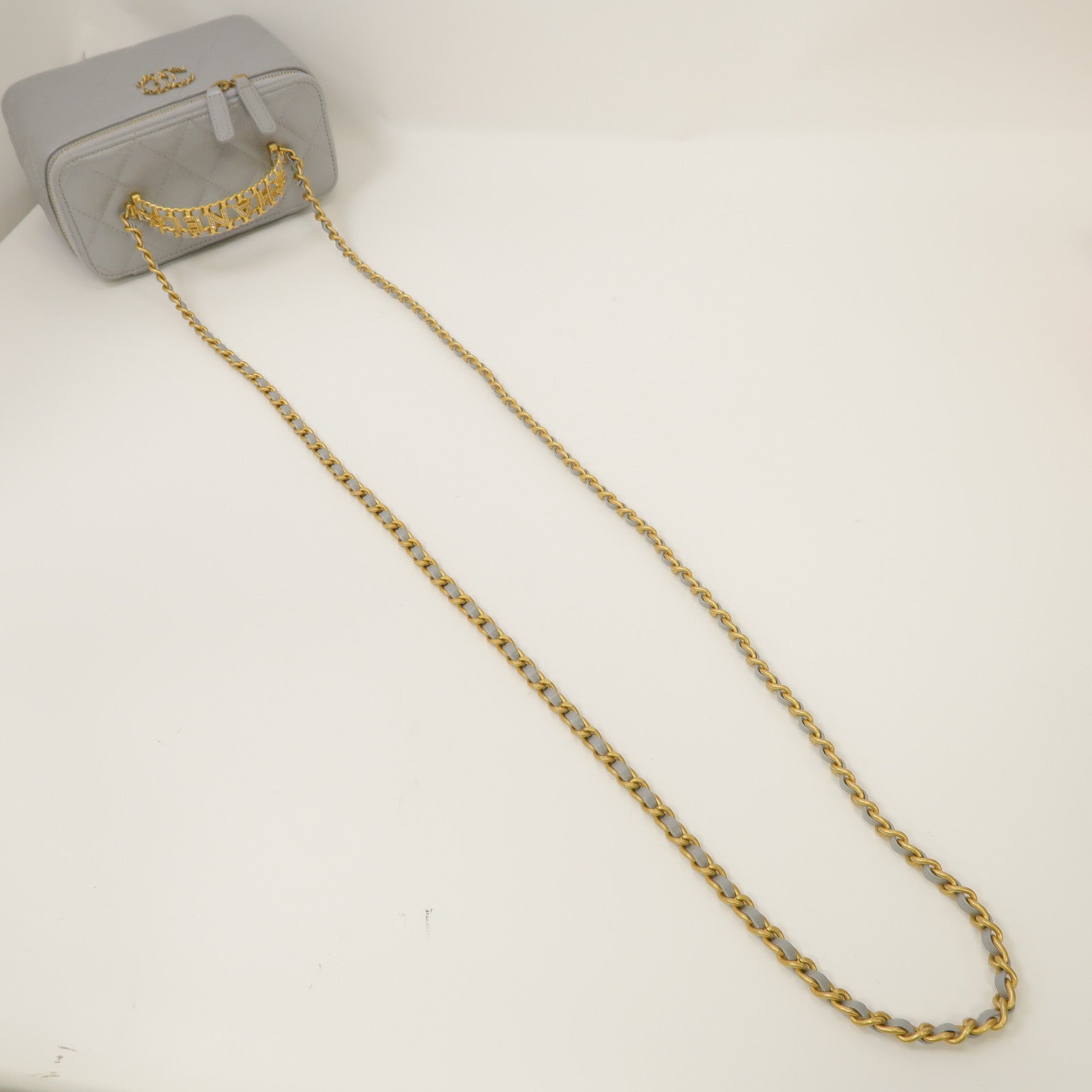 CHANEL 菱格羊皮皮革Chain Shoulder Bag金扣手挽肩背兩用袋金屬灰
