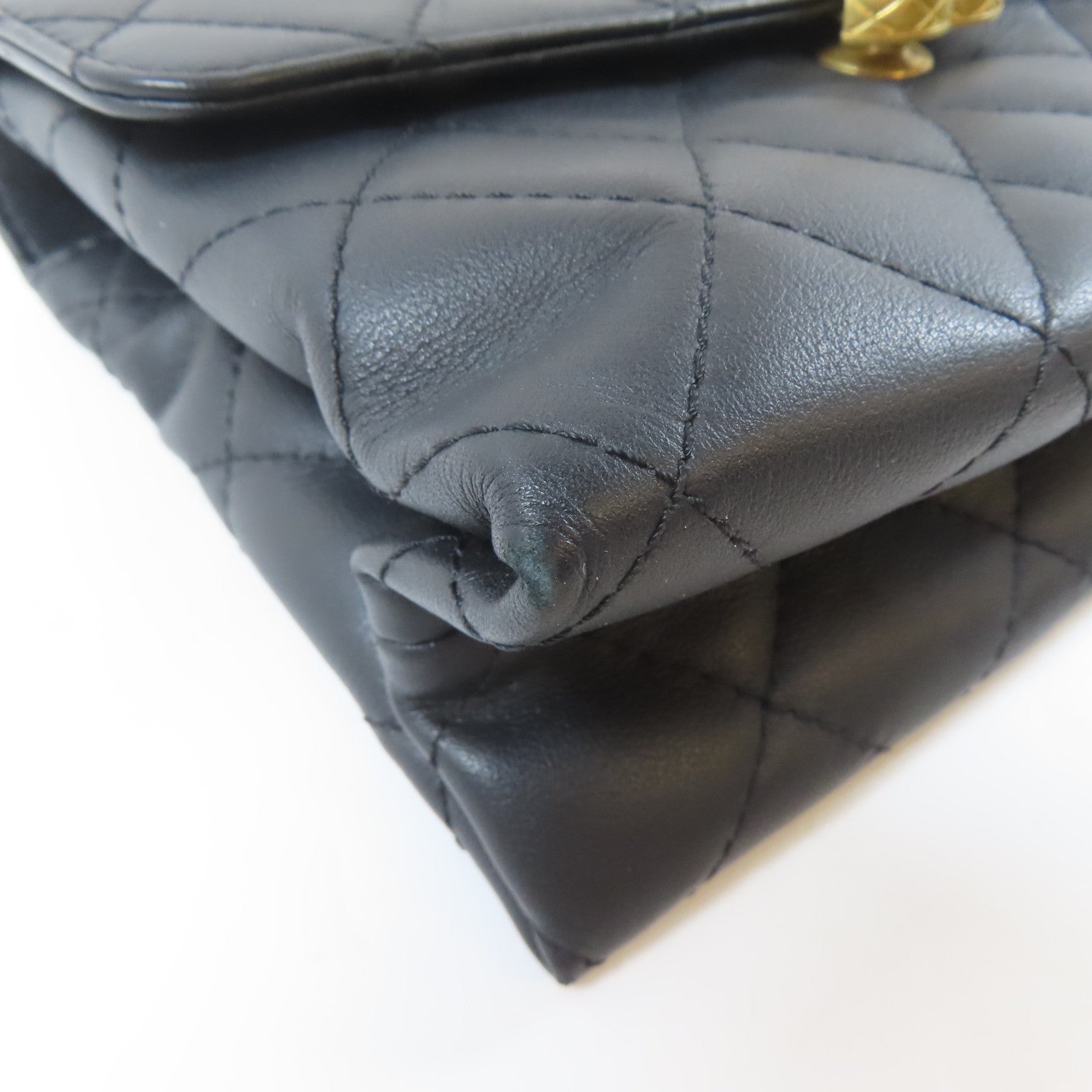 CHANEL 菱格羊皮皮革Handle Chain Flap金扣鏈帶手挽肩背兩用袋黑色