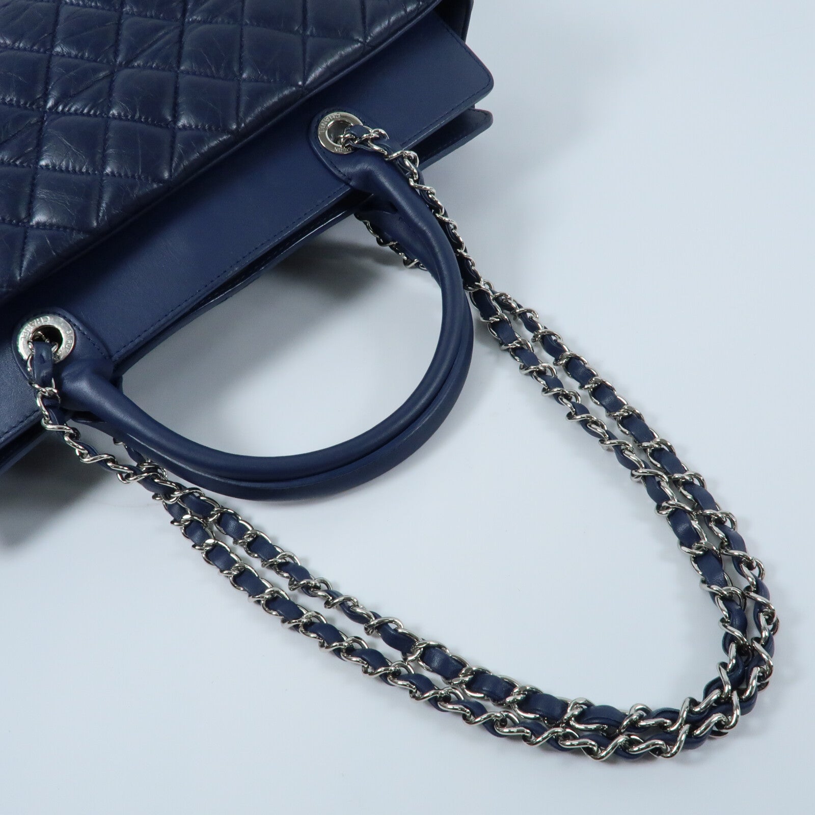 CHANEL 牛皮皮革Chain Shoulder銀扣鏈帶手挽肩背兩用袋
