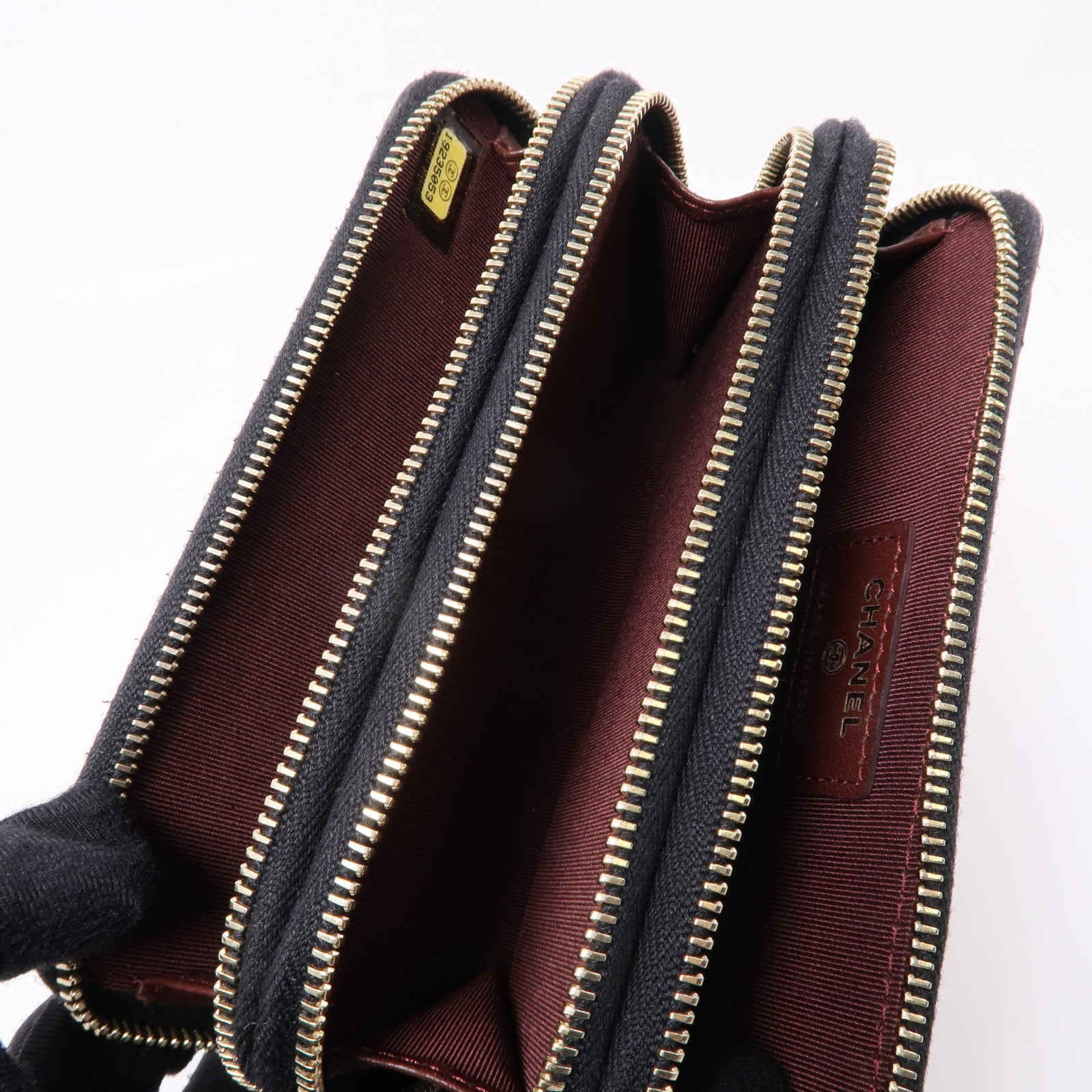 CHANEL 羊皮皮革Zipper Wallet金扣錢包黑色