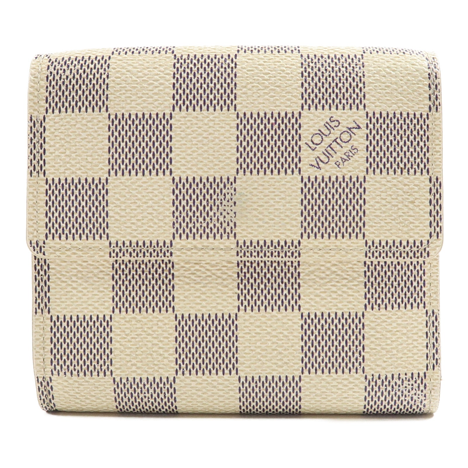 LOUIS VUITTON Damier Azur Portefeuille Elise金扣錢包白色