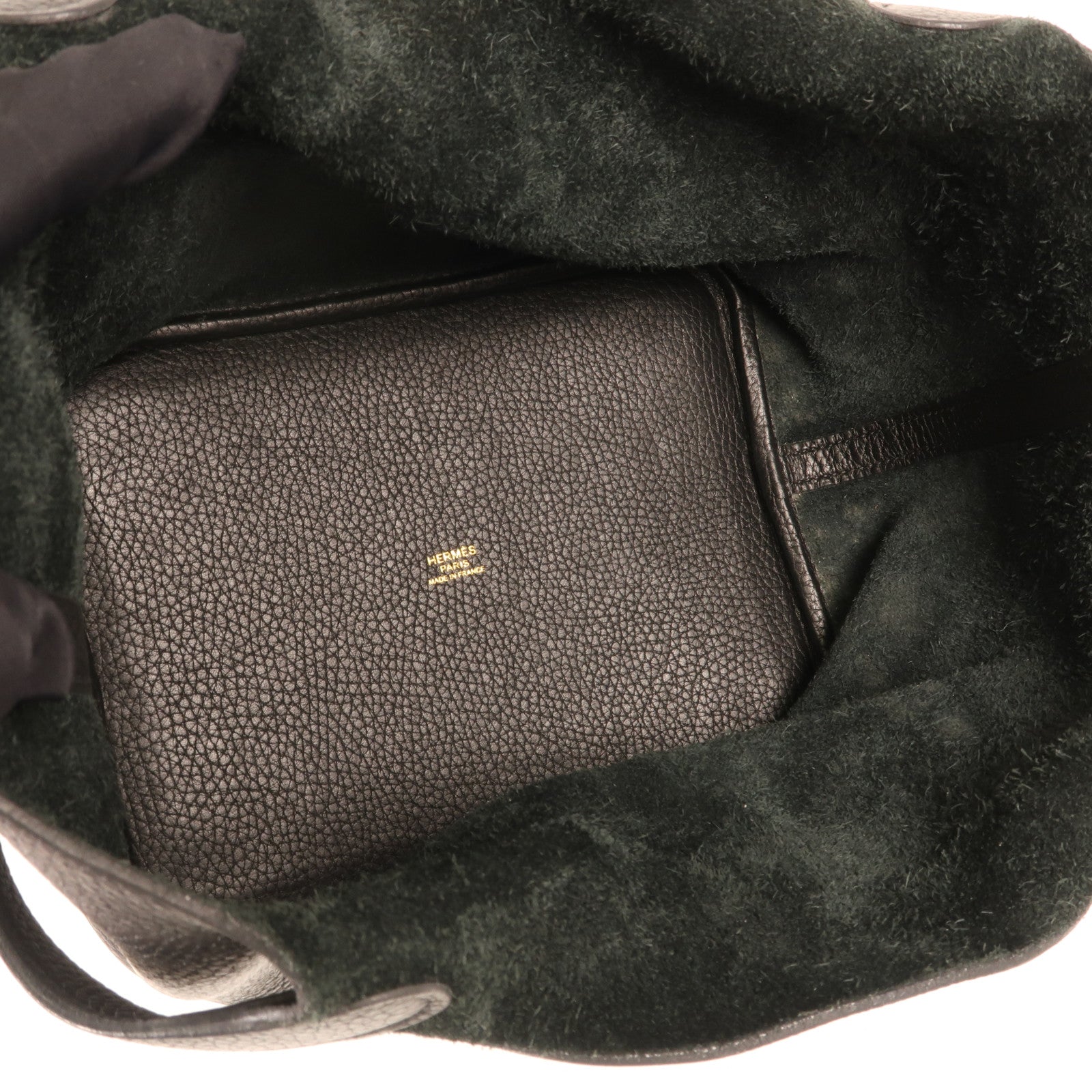 HERMES Clemence皮革Picotin MM金扣手挽袋Noir