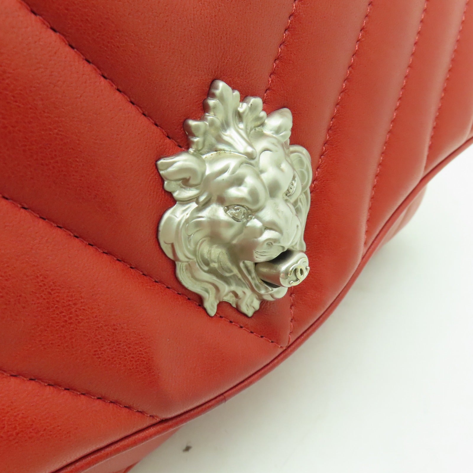 CHANEL 【激減優惠】牛皮皮革Chain Shoulder銀扣鏈帶肩背袋紅色