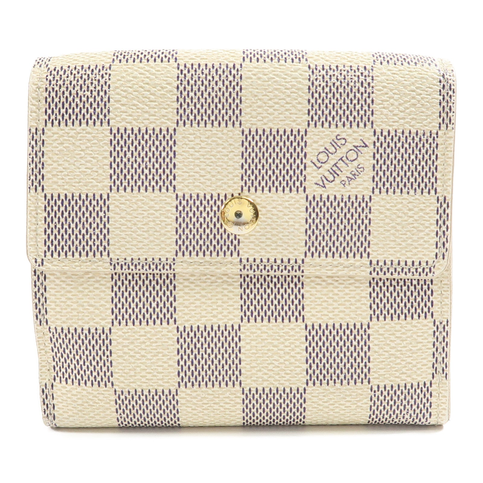 LOUIS VUITTON Damier Azur Portefeuille Elise金扣錢包白色