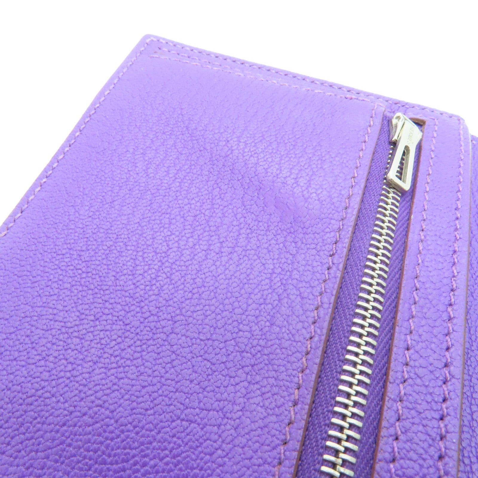 HERMES [Sharp Discount] Chevre Leather Bearn W Snap Silver Buckle Long Wallet Ultraviolet/Purple