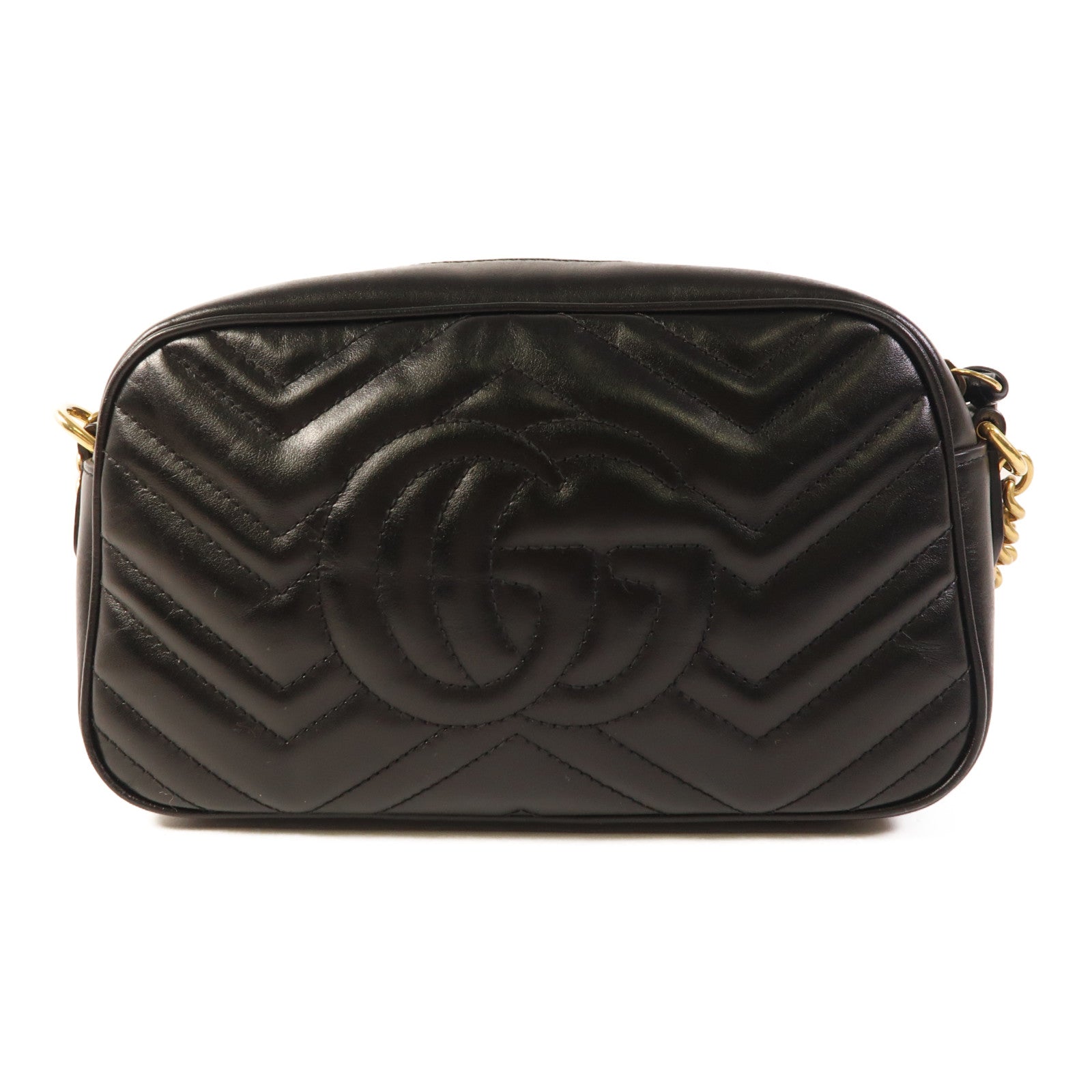 GUCCI GG GHW GG Marmont Shoulder Bag Calfskin Leather Black