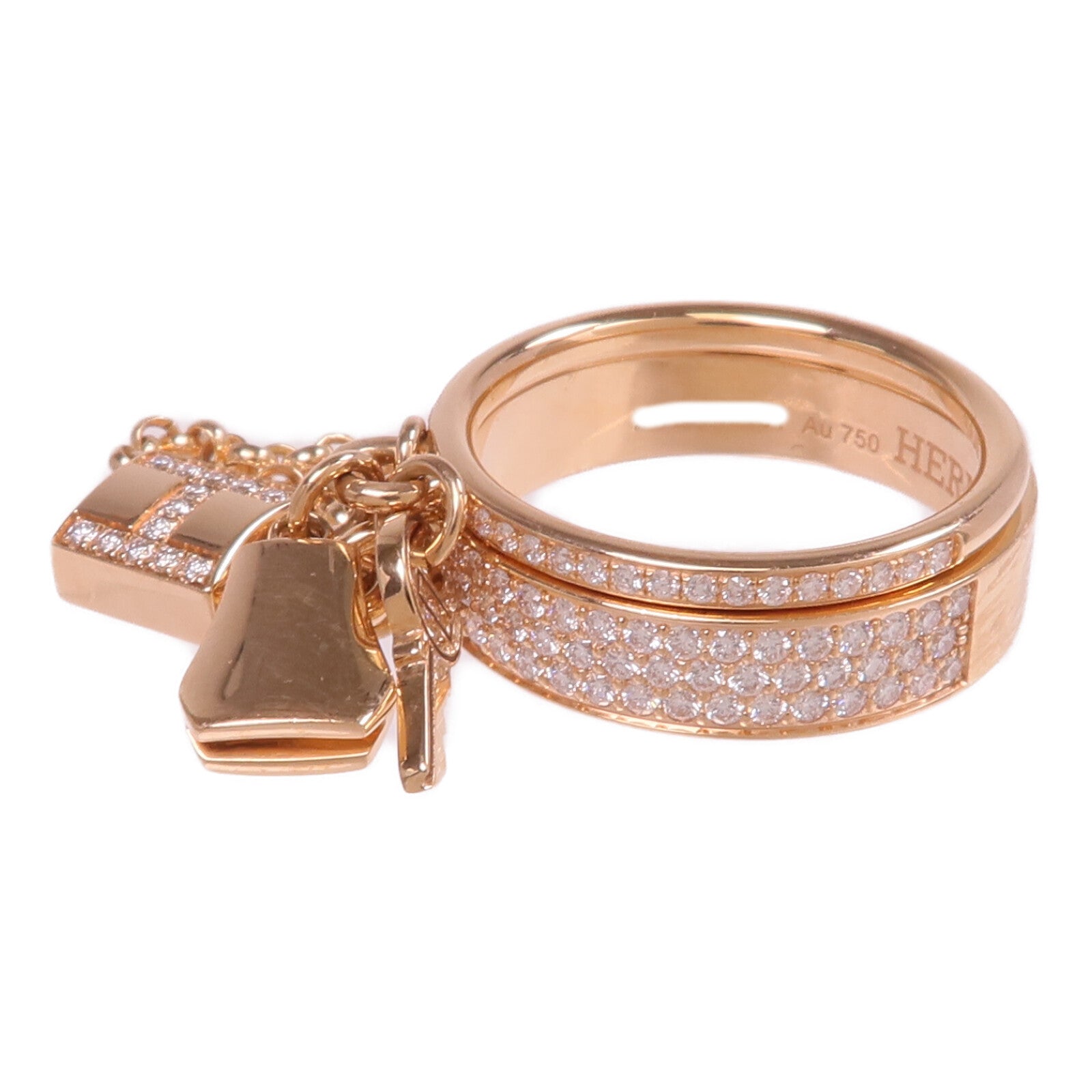 HERMES 18K玫瑰金Kelly Cadenas Double Ring鑽石戒指Hermes#53/US#6.5